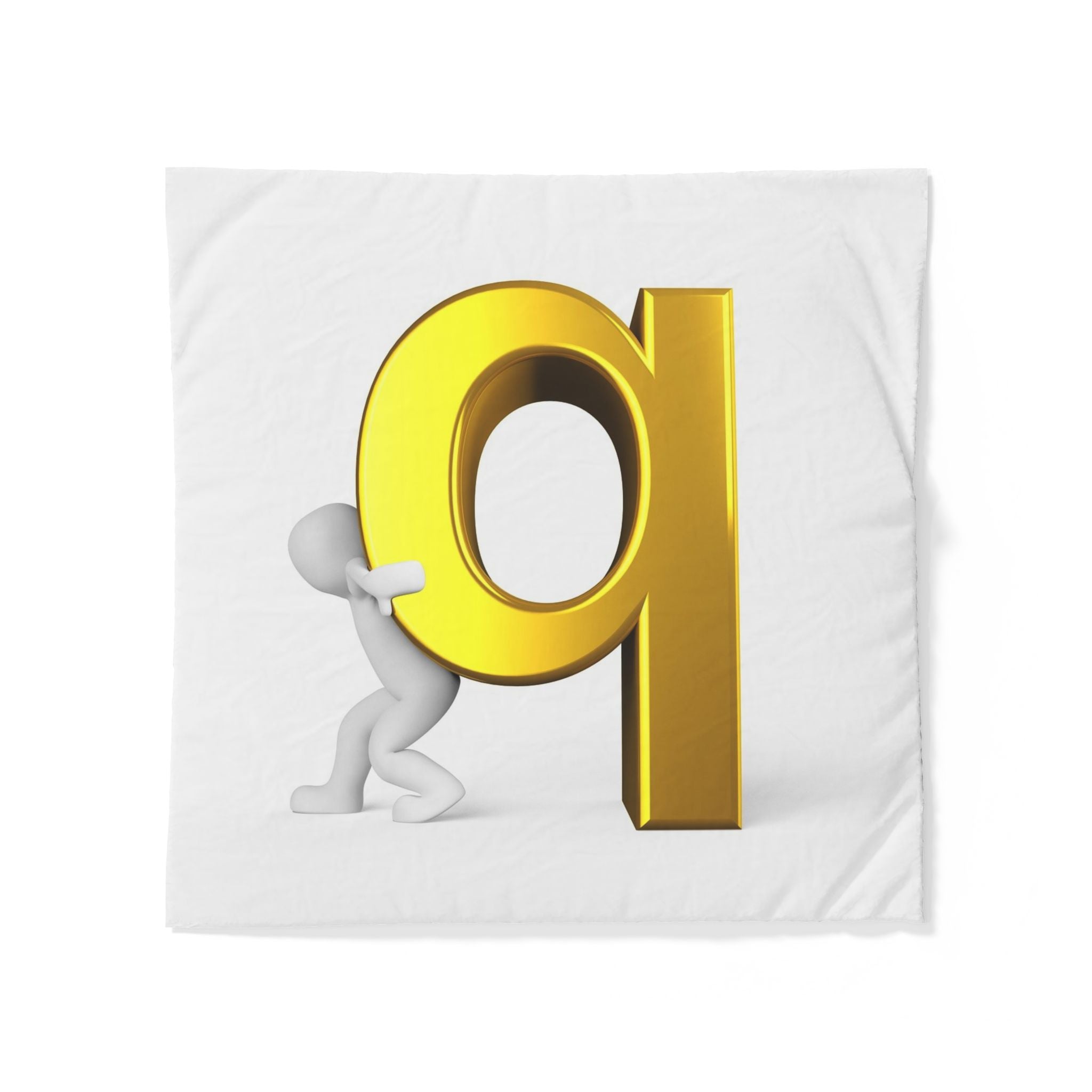 3D Gold Letter Q with Figure Cotton Duvet Cover | Alphabet Bedding