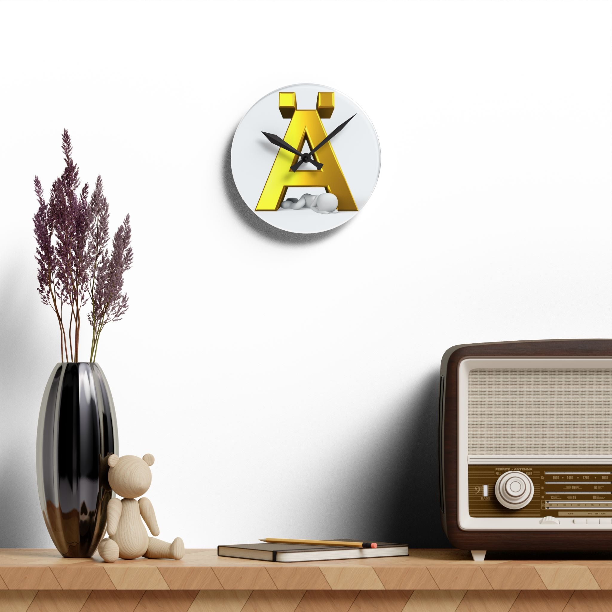 Gold 3D Letter Ä Illustration Acrylic Wall Clock | Monogram Initial Decor