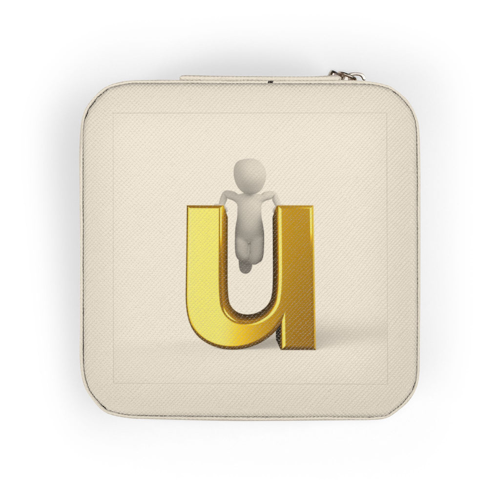 Gold Monogram Letter U Jewelry Travel Case | Compact Portable Organizer