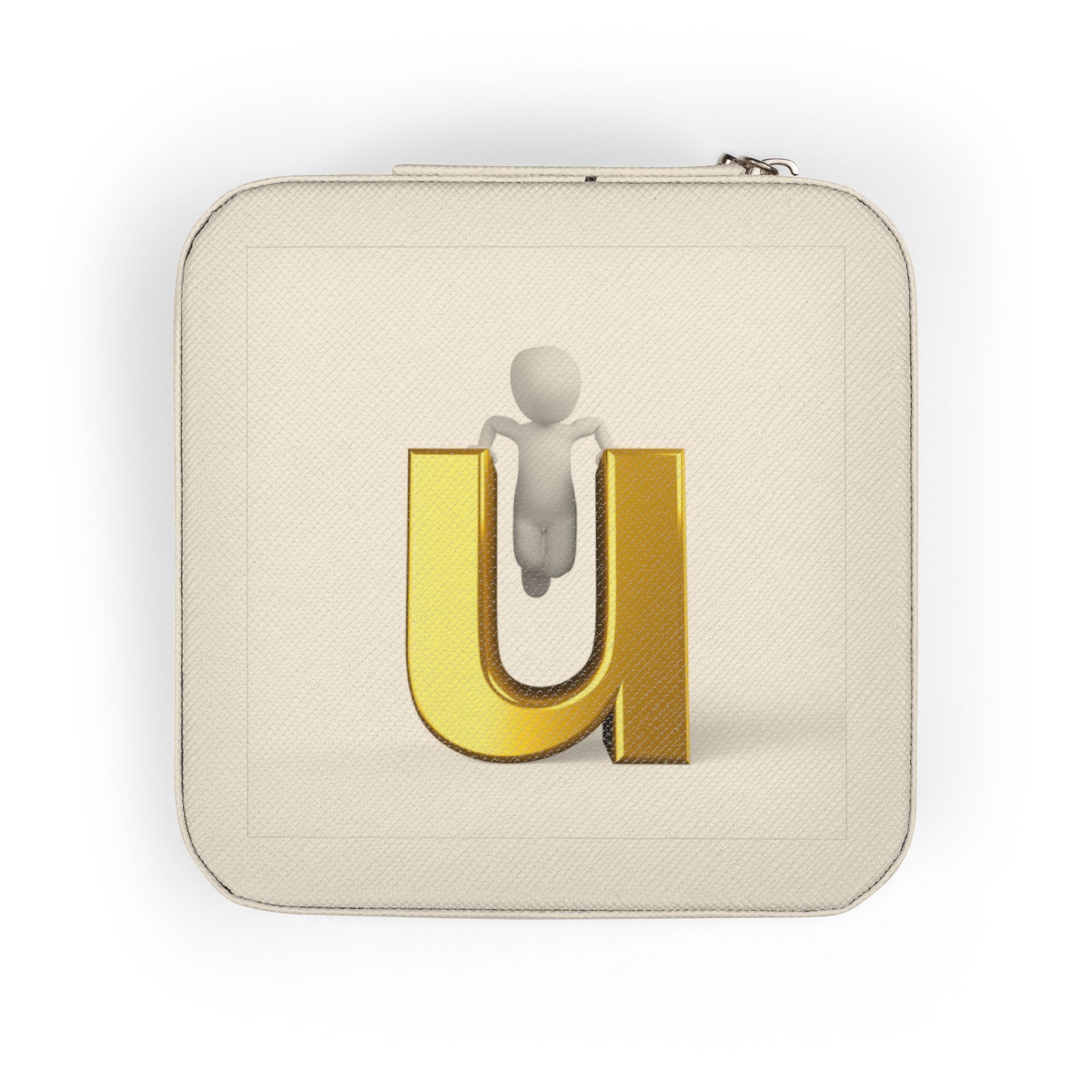 Gold Monogram Letter U Jewelry Travel Case | Compact Portable Organizer