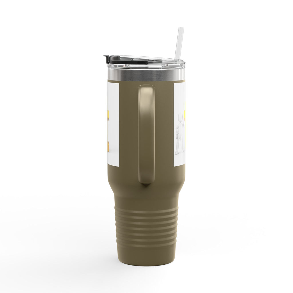3D Stick Figure with Gold Letter T Insulated Travel Mug 40oz | Tall Tumbler