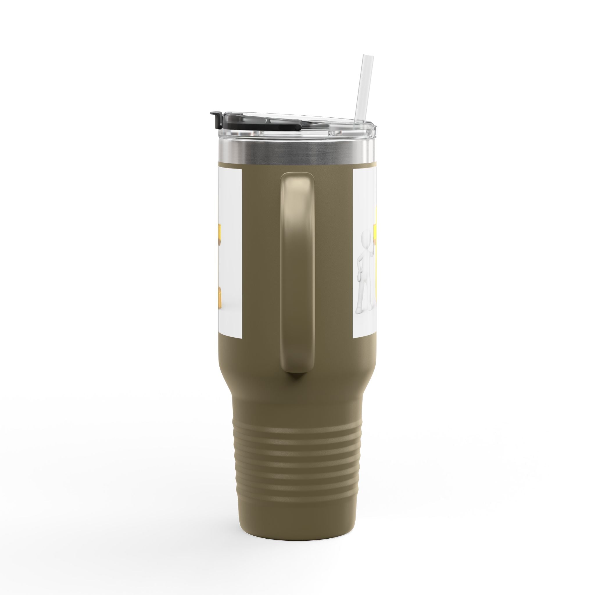 3D Stick Figure with Gold Letter T Insulated Travel Mug 40oz | Tall Tumbler