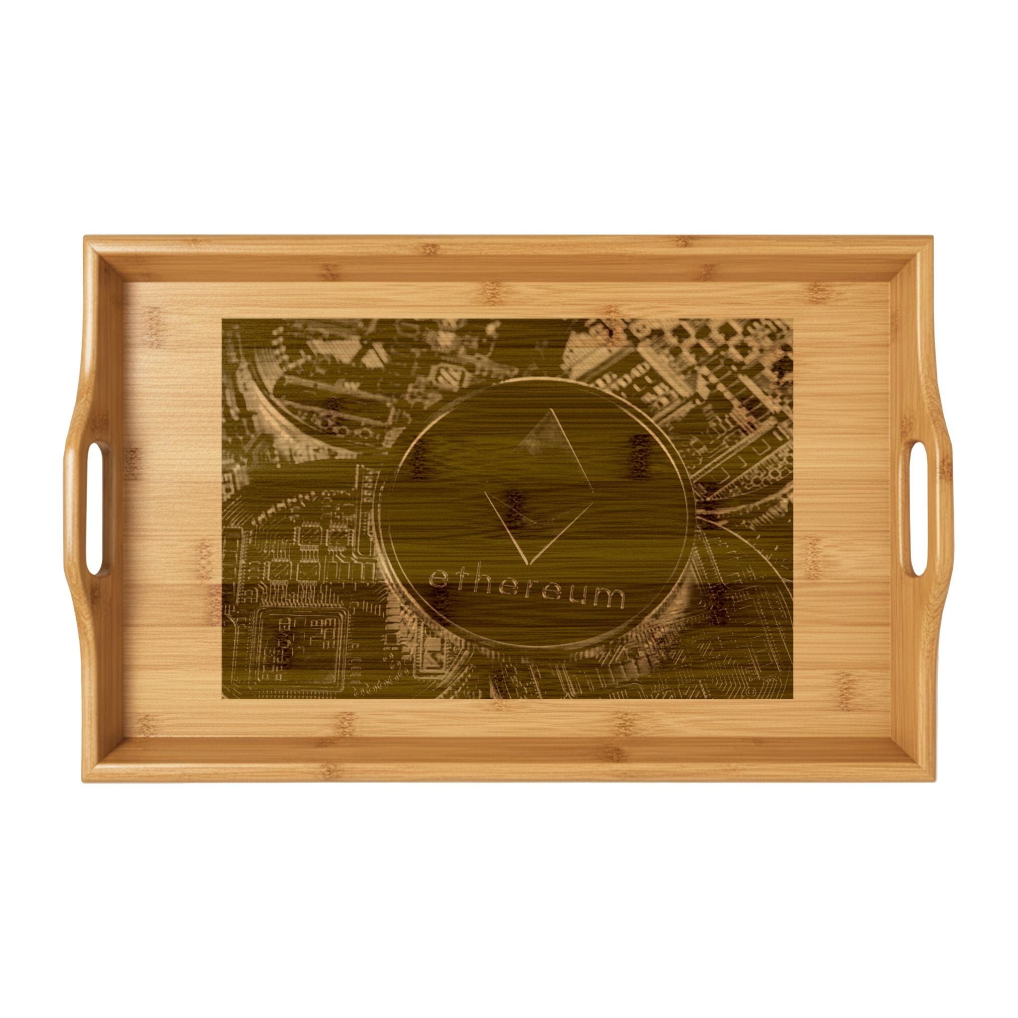Ethereum Coin Engraving Bamboo Serving Tray