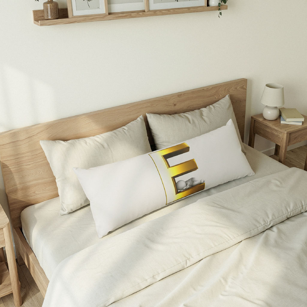 Gold Letter E with Sleeping Figure Body Pillow | Monogram Initial Pillow