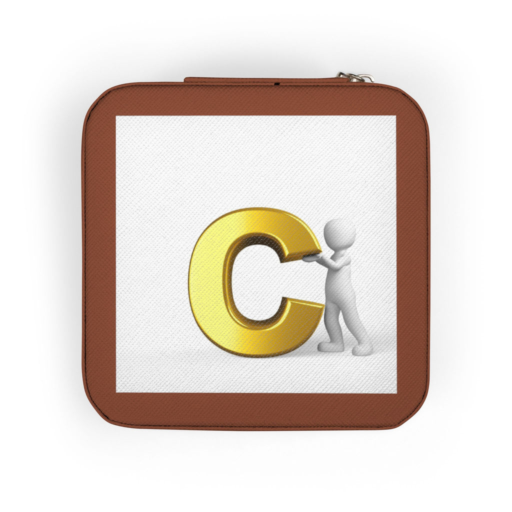 Gold Letter C Initial Jewelry Travel Case | Pink Compact Organizer
