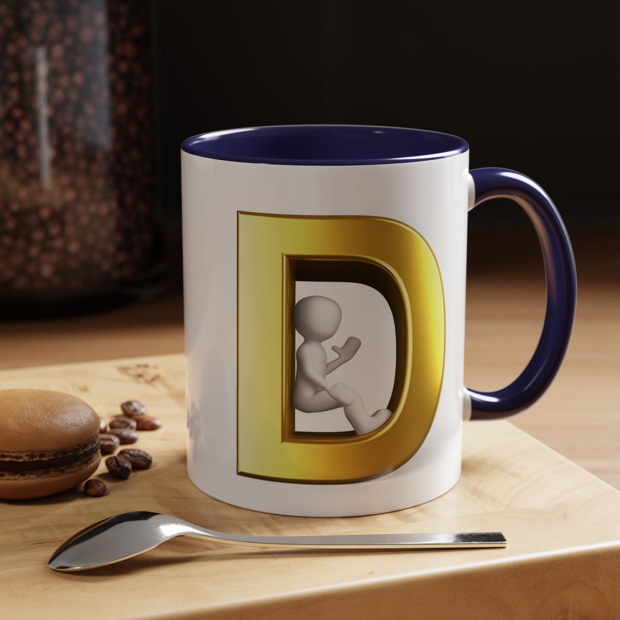 Goldbuchstabe D Monogramm-Tasse | Akzent-Kaffeetasse