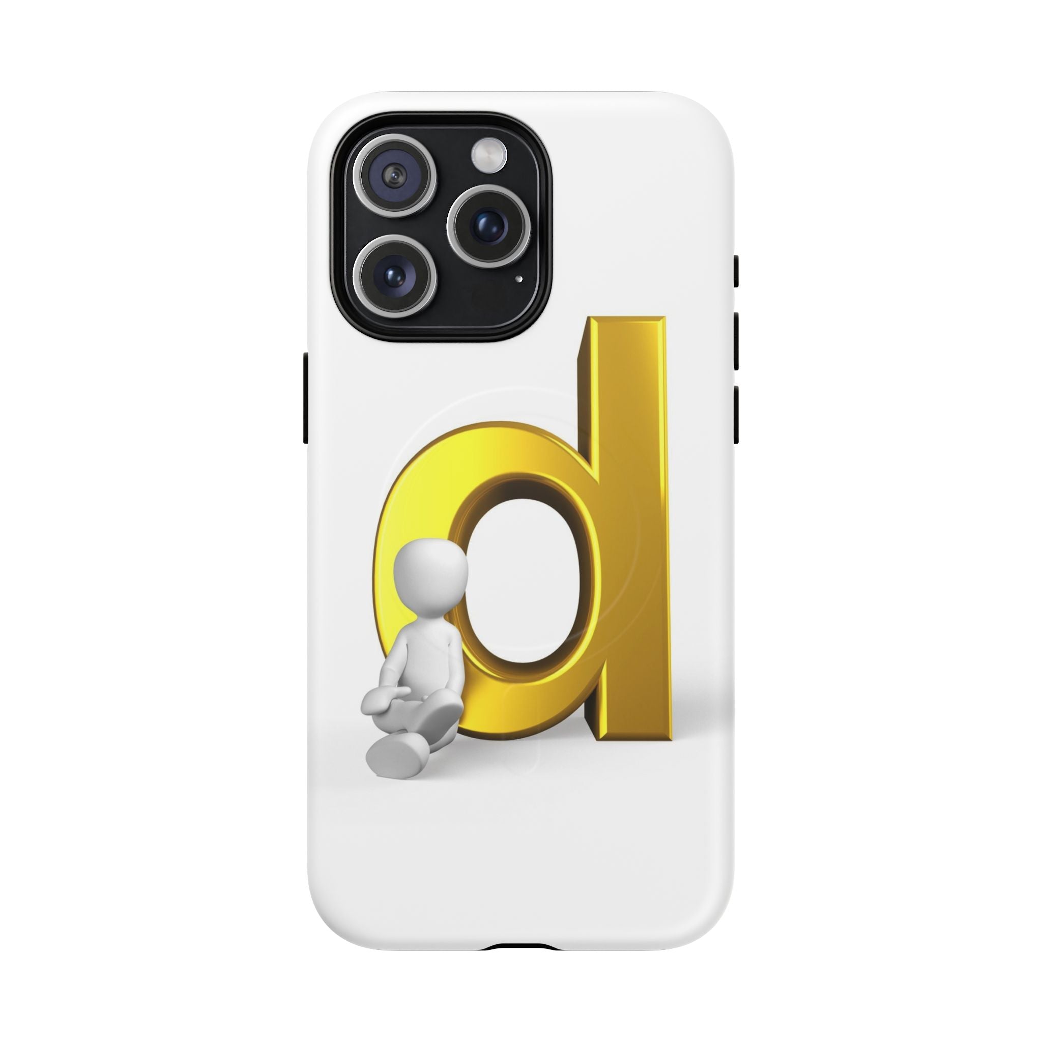 Coque de téléphone Lettre D dorée avec personnage assis | Coque magnétique