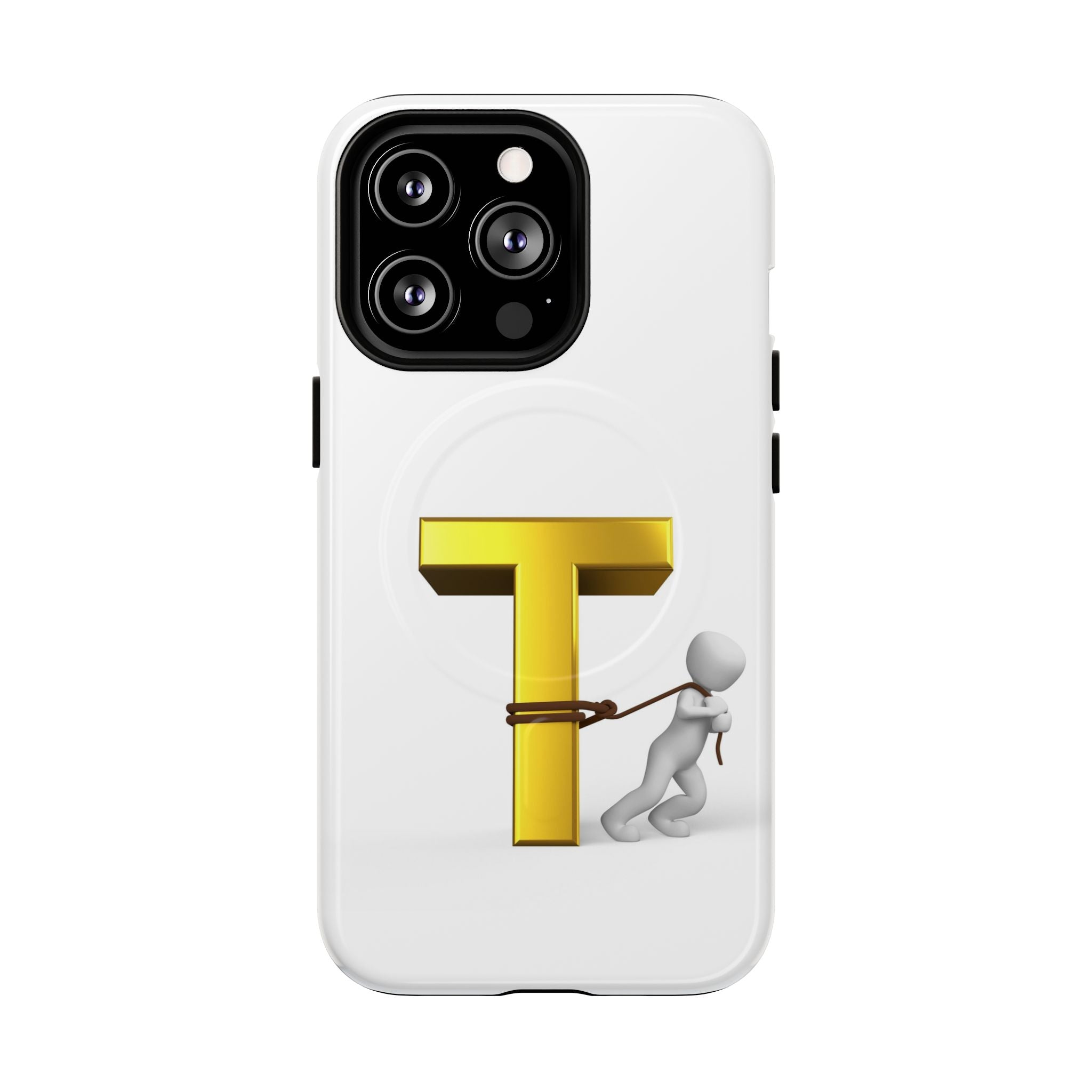 Coque de téléphone Lettre T en or avec personnage tirant | Coque magnétique résistante