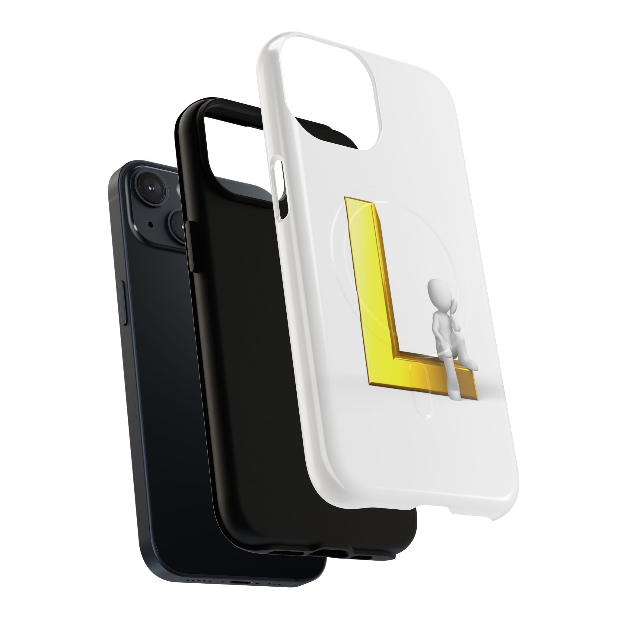 Yellow 3D Letter L with Sitting Figure phone case | Tough Magnetic Case