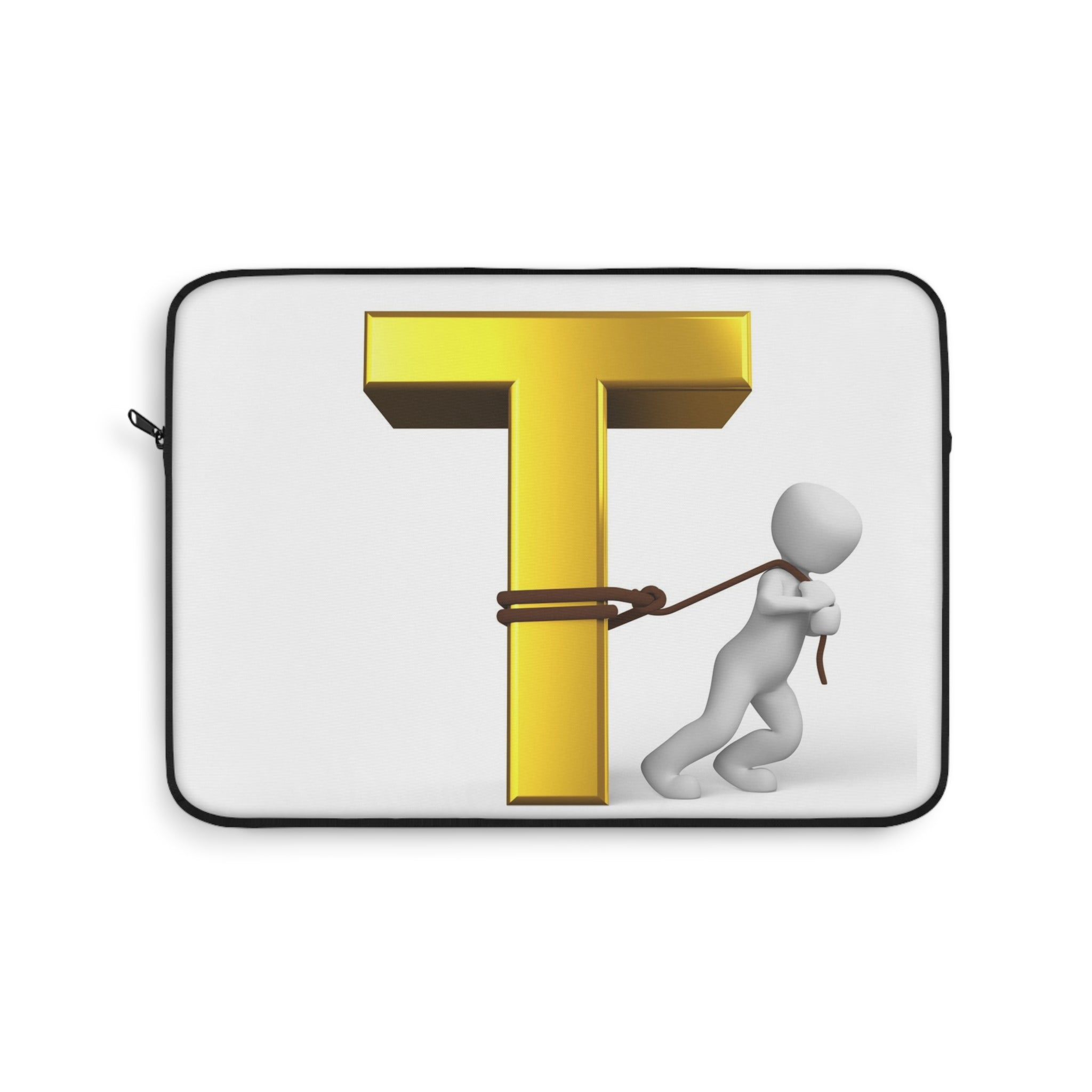 T Letter Tug Laptop Sleeve | Gold Initial Monogram, Alphabet Design