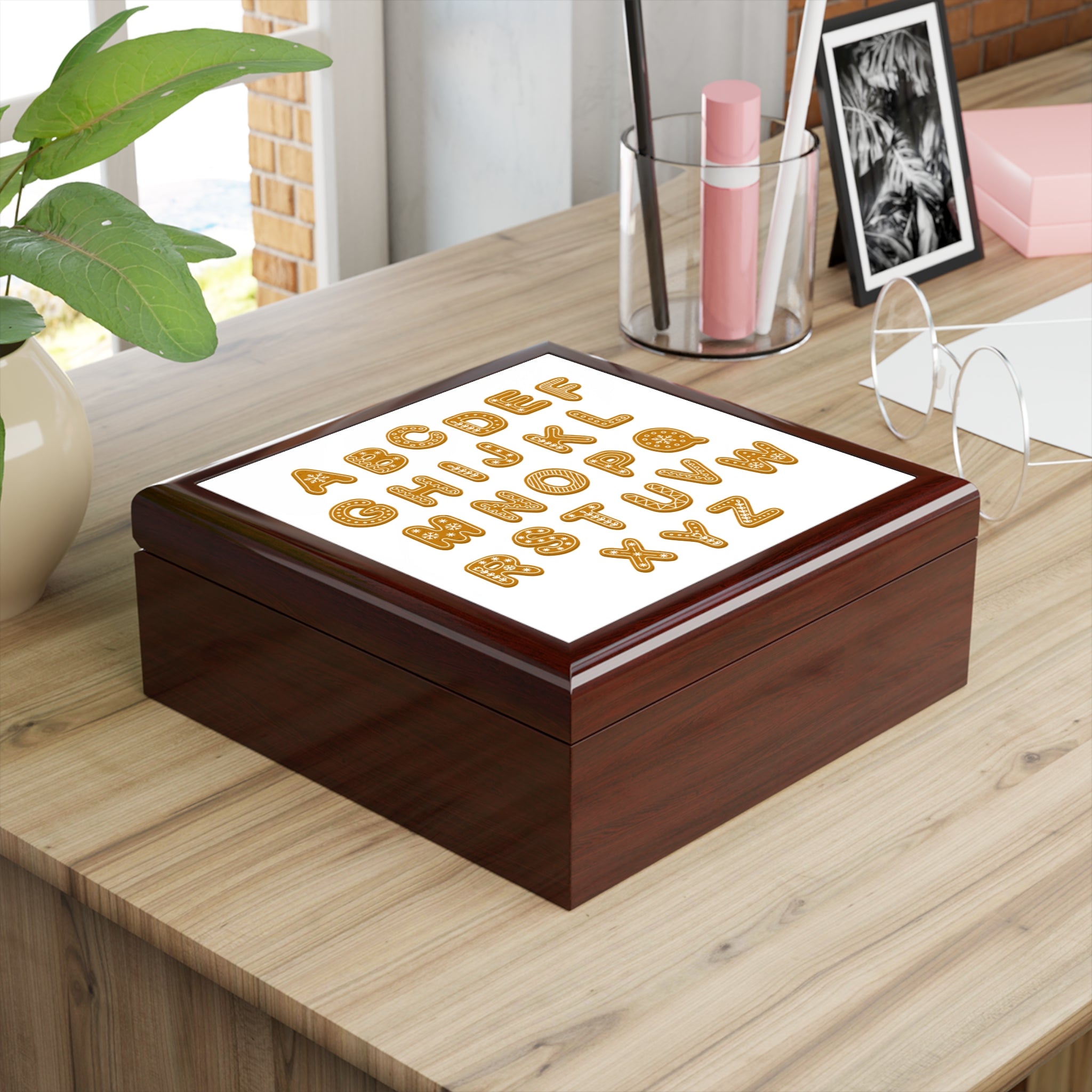 Gingerbread Alphabet Jewelry Box | Decorative Keepsake Storage