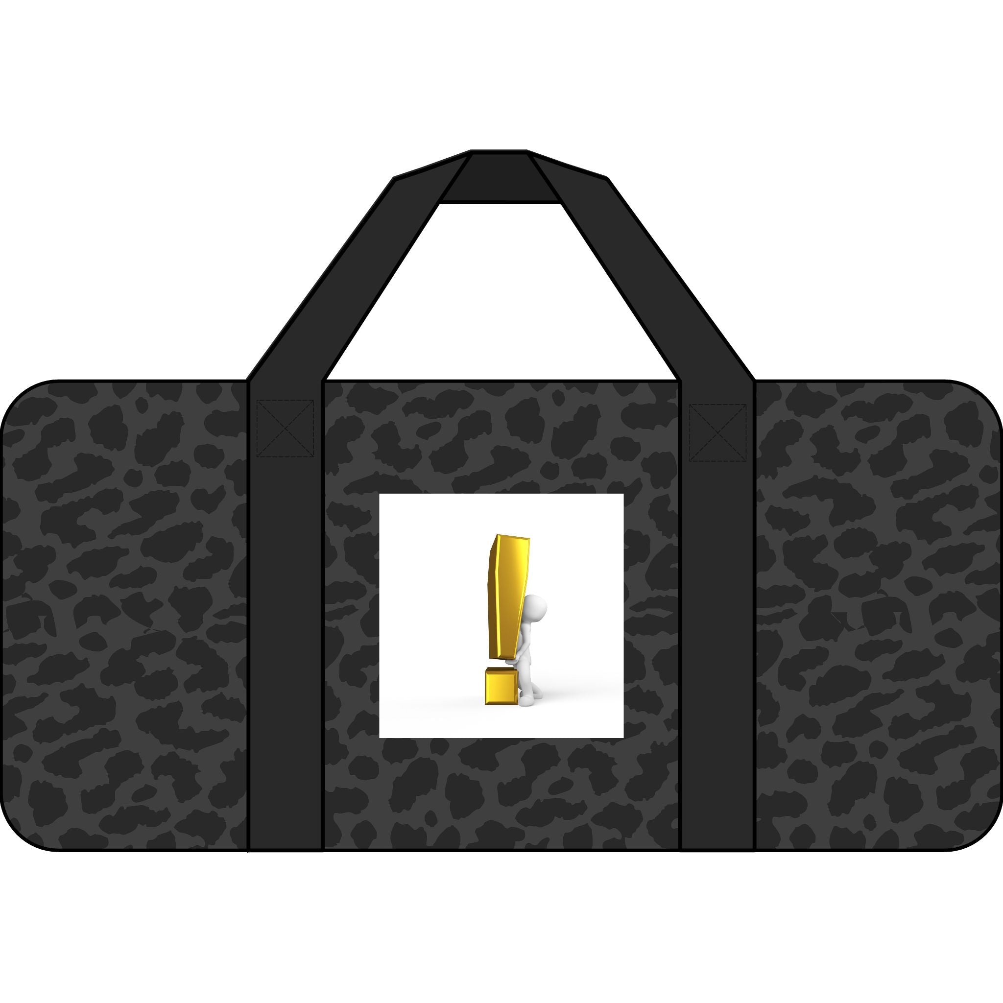 3D Gold Exclamation Mark Artwork Duffel Bag | Checker or Camo Strap Options