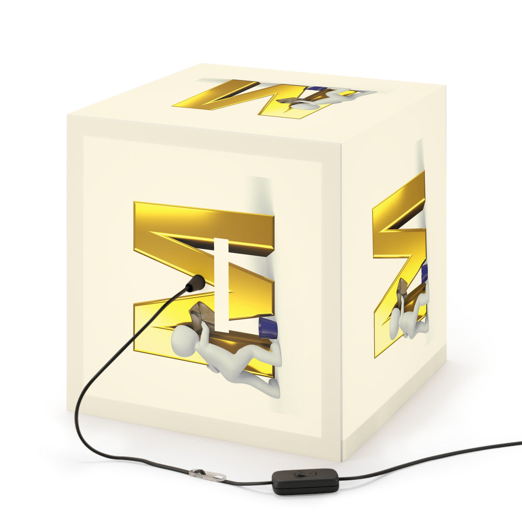 3D Worker Cleaning Gold Letter M Light Cube Lamp | Personalized Initial Decor