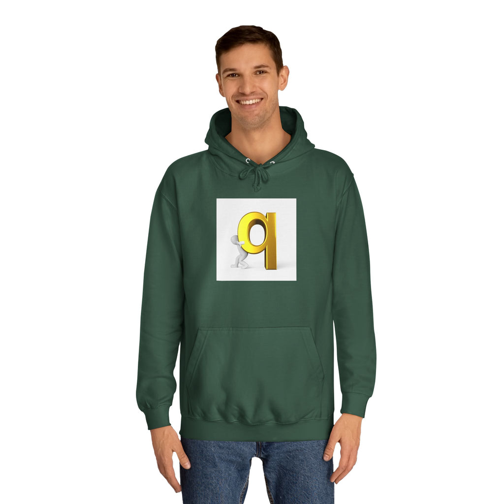 Gold Letter Q Hoodie | 3D Figure Pushing Q Graphic