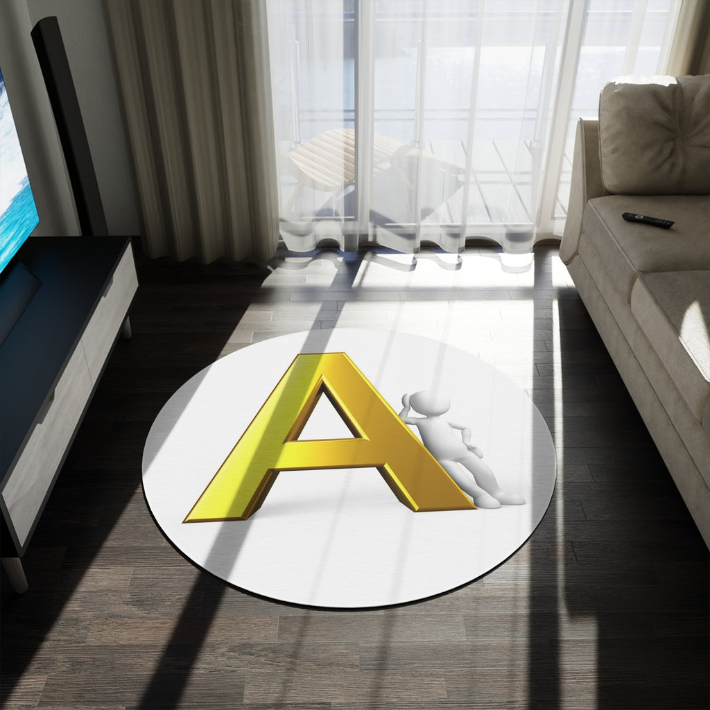 Gold Letter A Round Rug | Monogram Initial Accent Rug