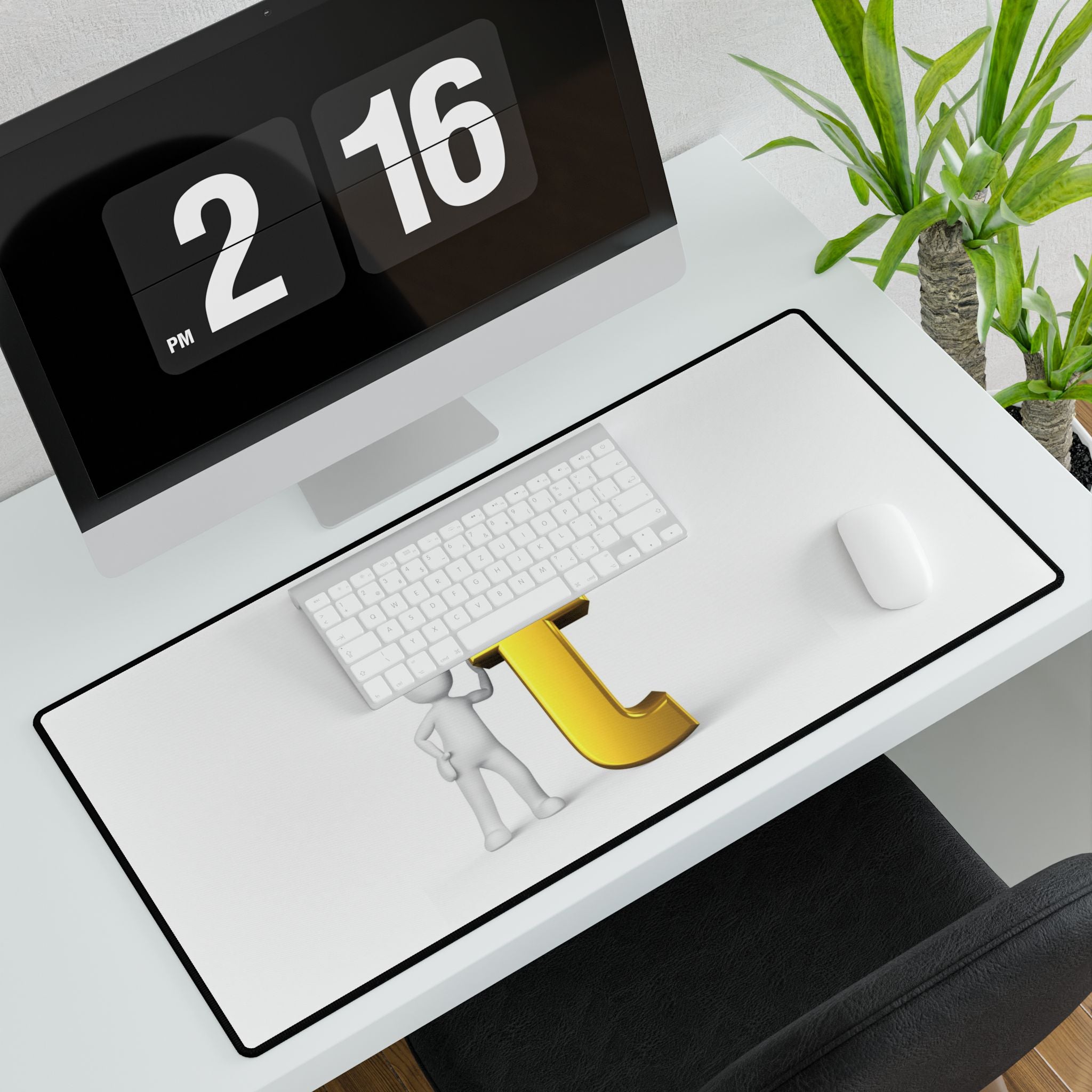 3D Stick Figure with Gold Letter t Desk Mat | Large Mouse Pad