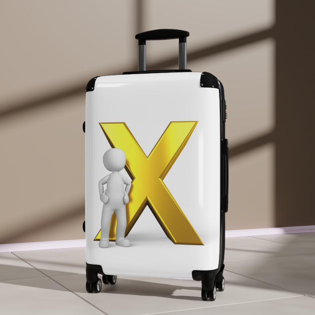 3D Figure with Gold X Suitcase | Personalized Luggage Cover