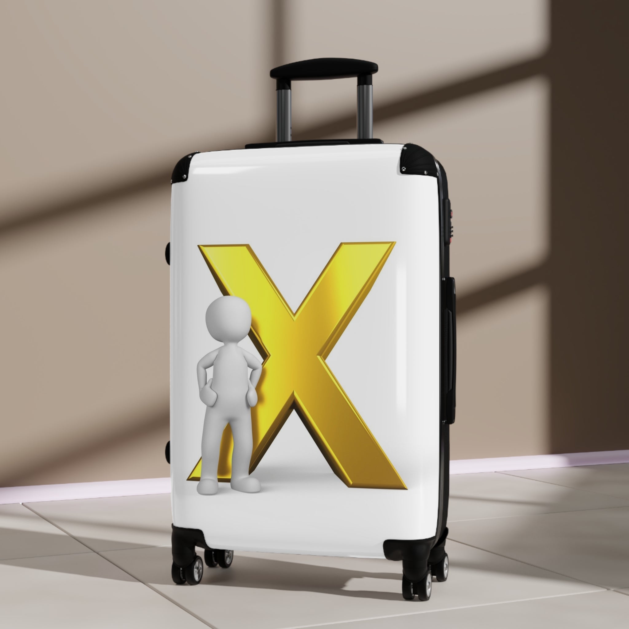 3D Figure with Gold X Suitcase | Personalized Luggage Cover