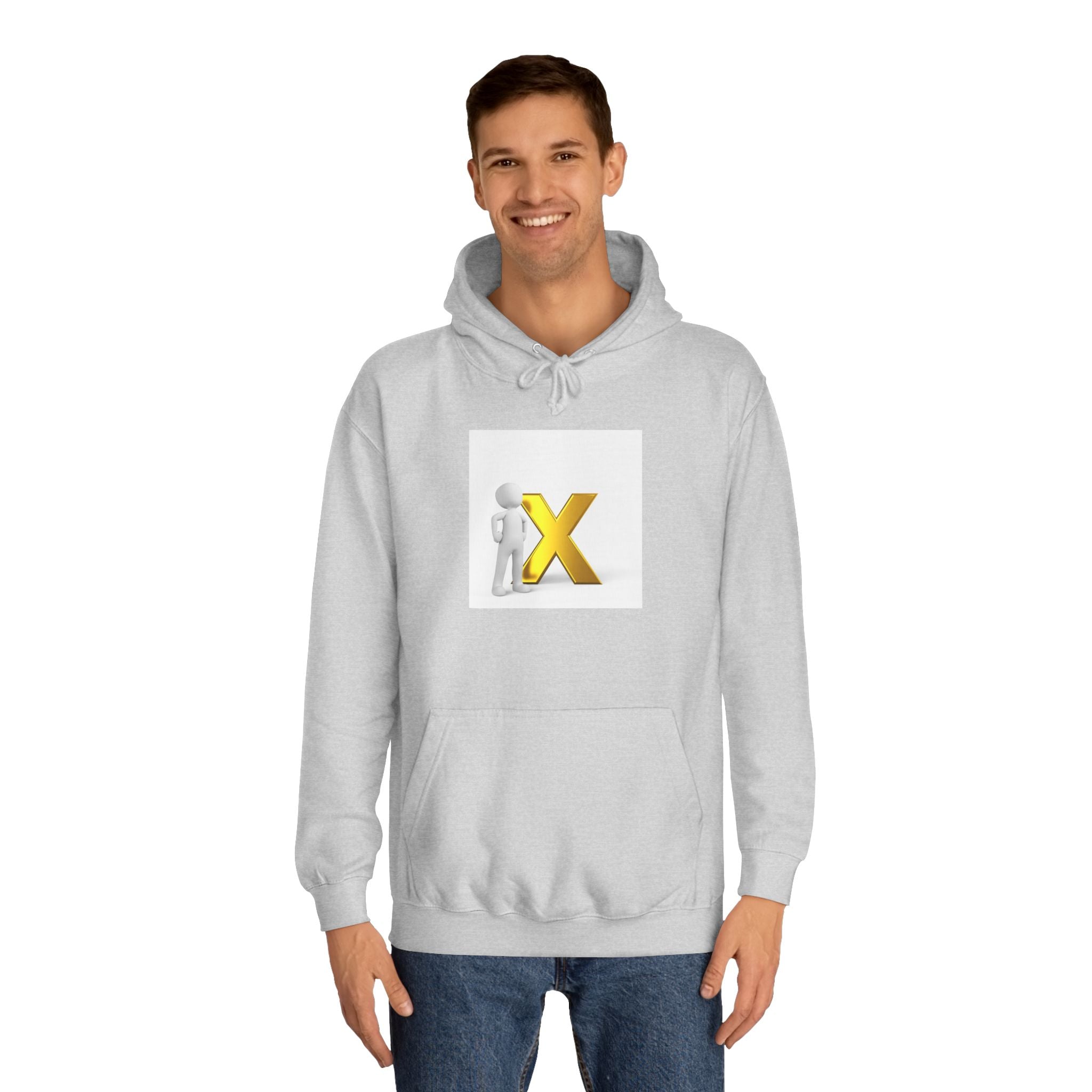 3D Figure Leaning on Gold X Hoodie | Letter X Initial Pullover