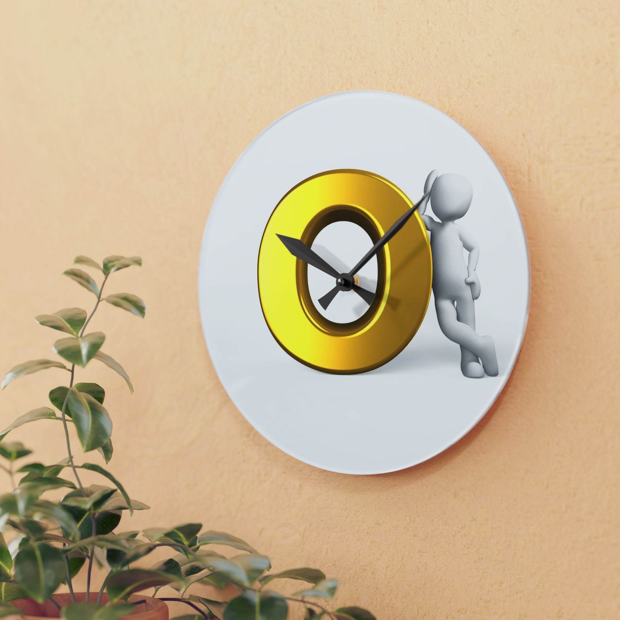 Golden Letter O Character Acrylic Wall Clock | 3D Icon Timepiece