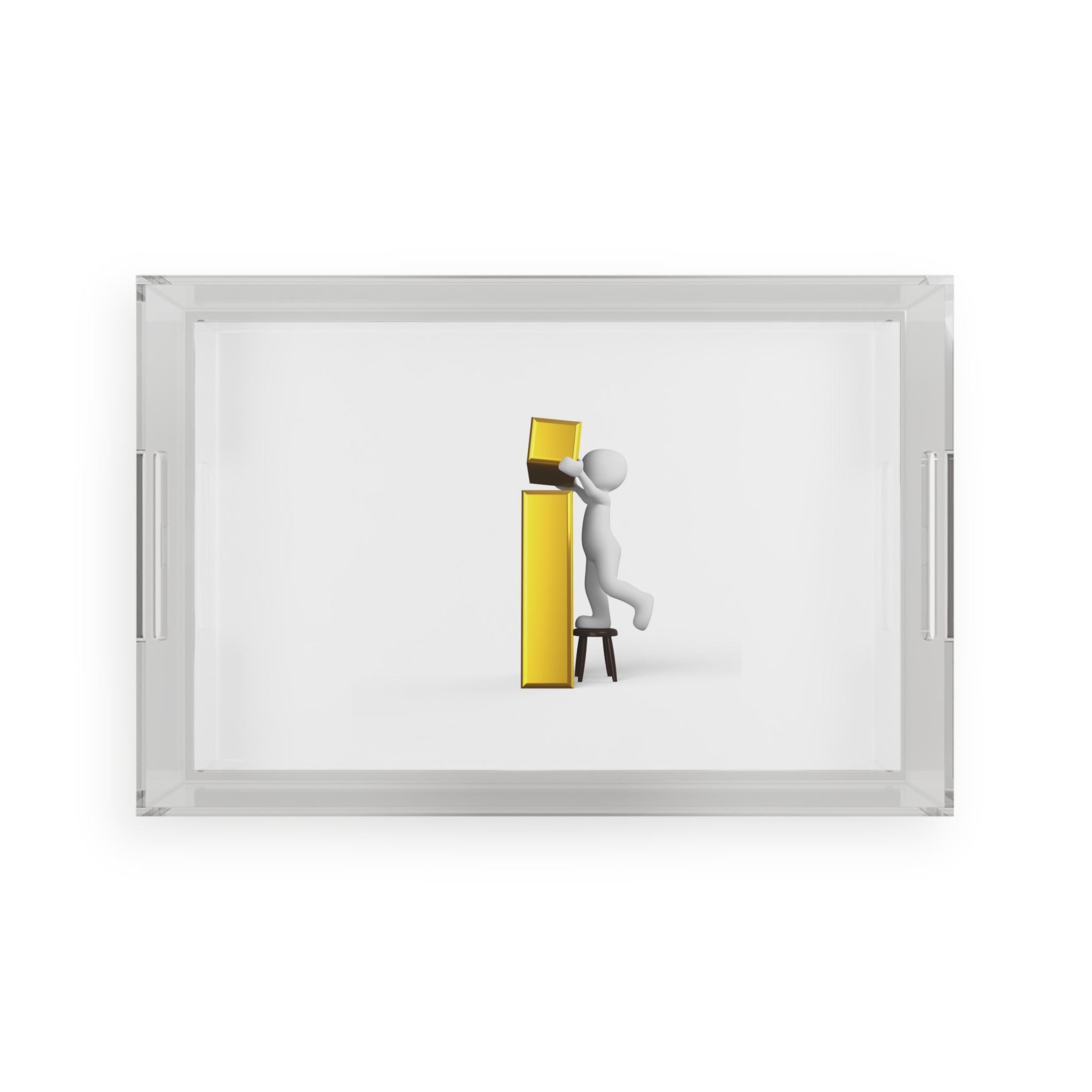 3D Figure Building Gold Letter i Acrylic Serving Tray | Minimalist Modern
