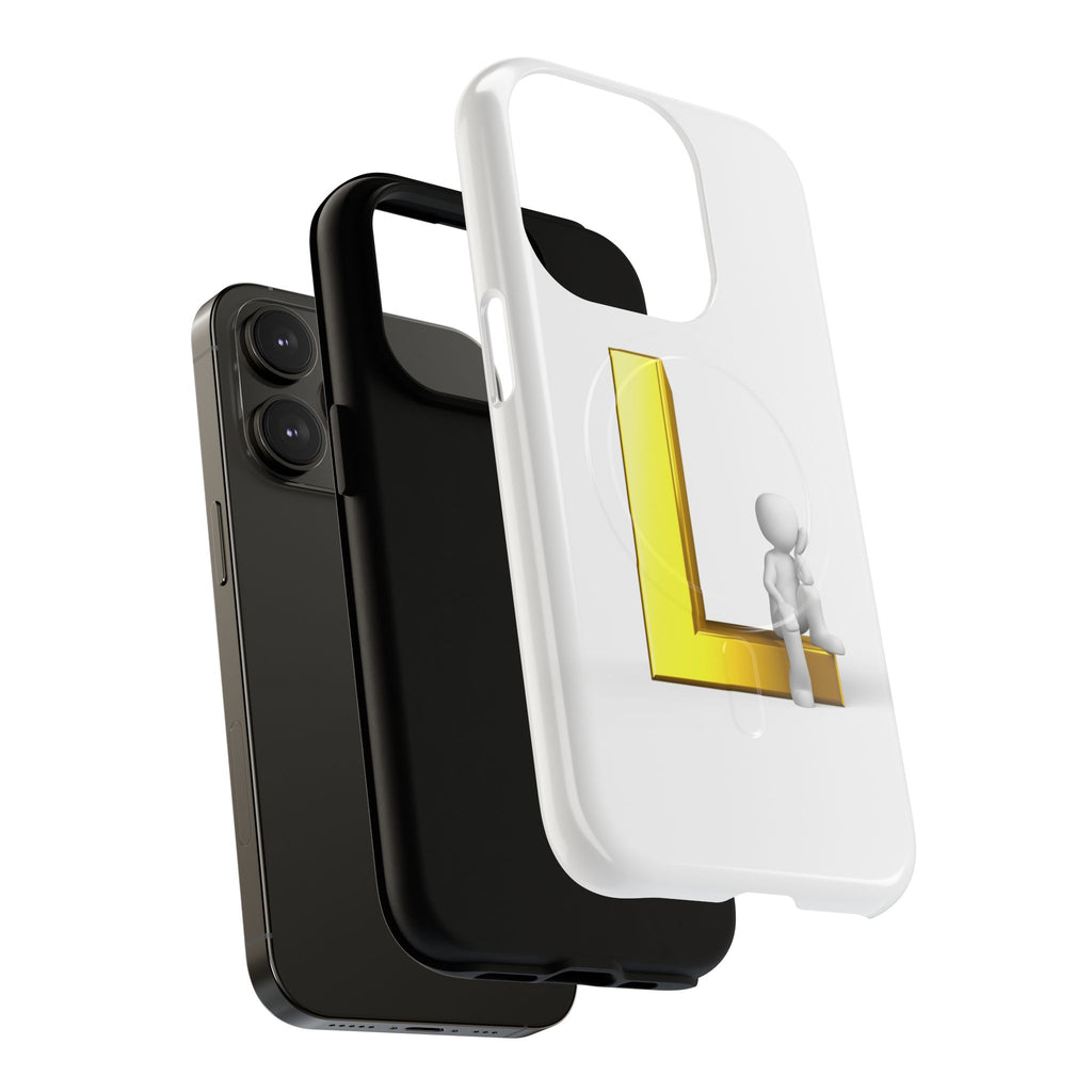 Yellow 3D Letter L with Sitting Figure phone case | Tough Magnetic Case