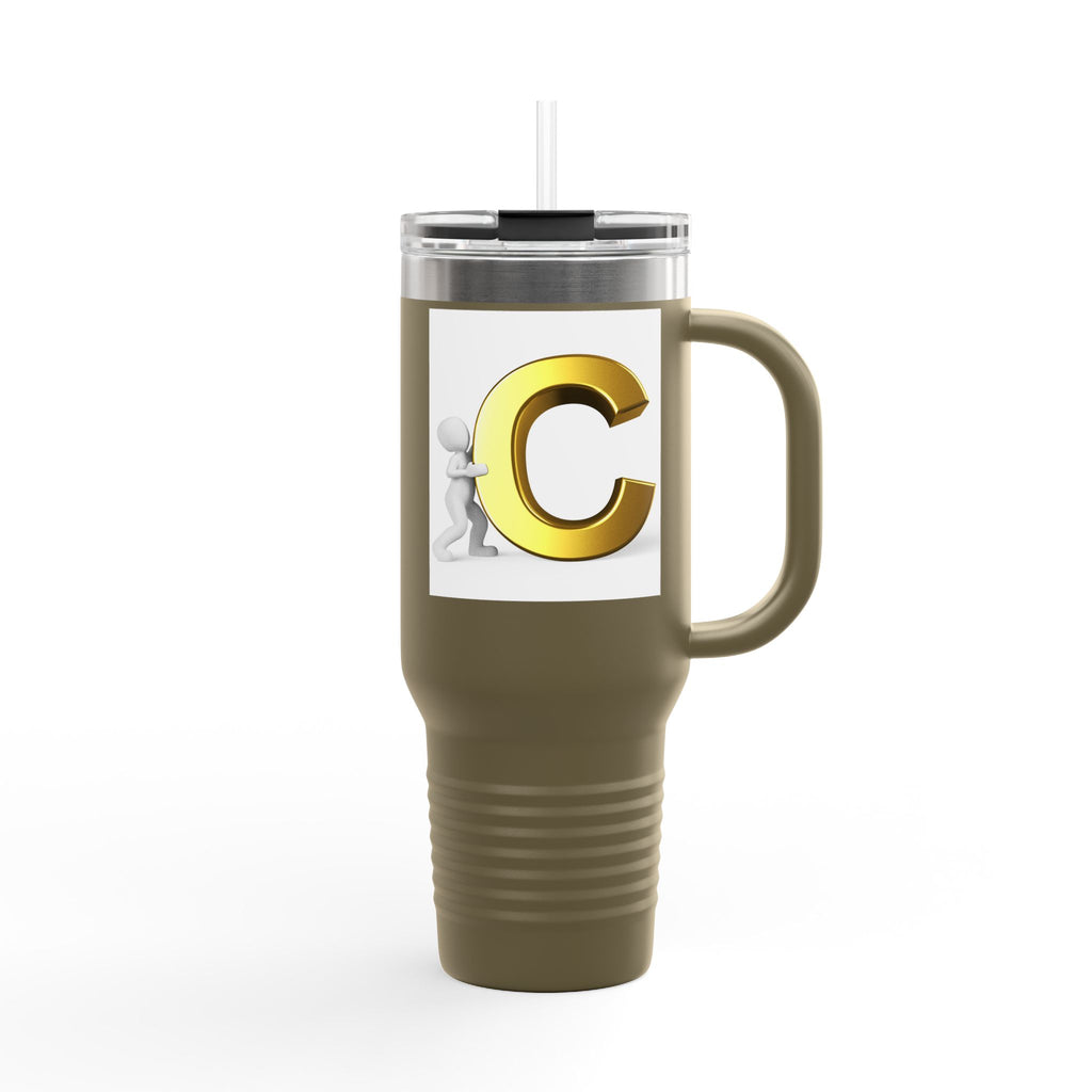 3D Gold Letter C Initial Travel Mug | 40oz Insulated Tumbler