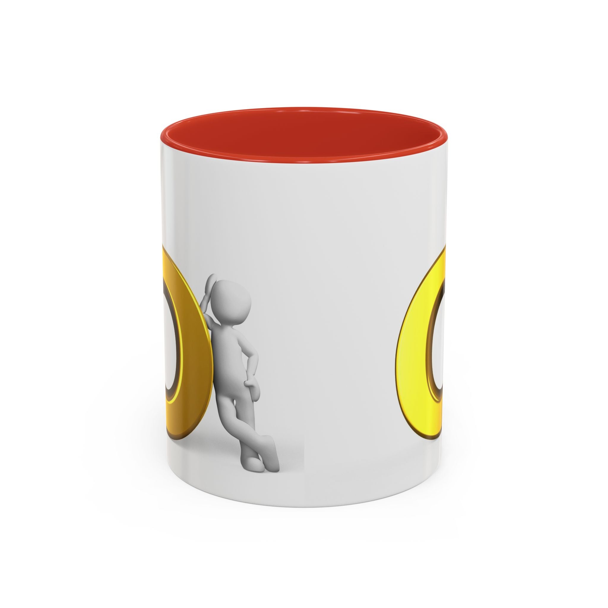 Mug 3D en forme de bonhomme allumette appuyé sur la lettre O dorée | Mug à café bicolore