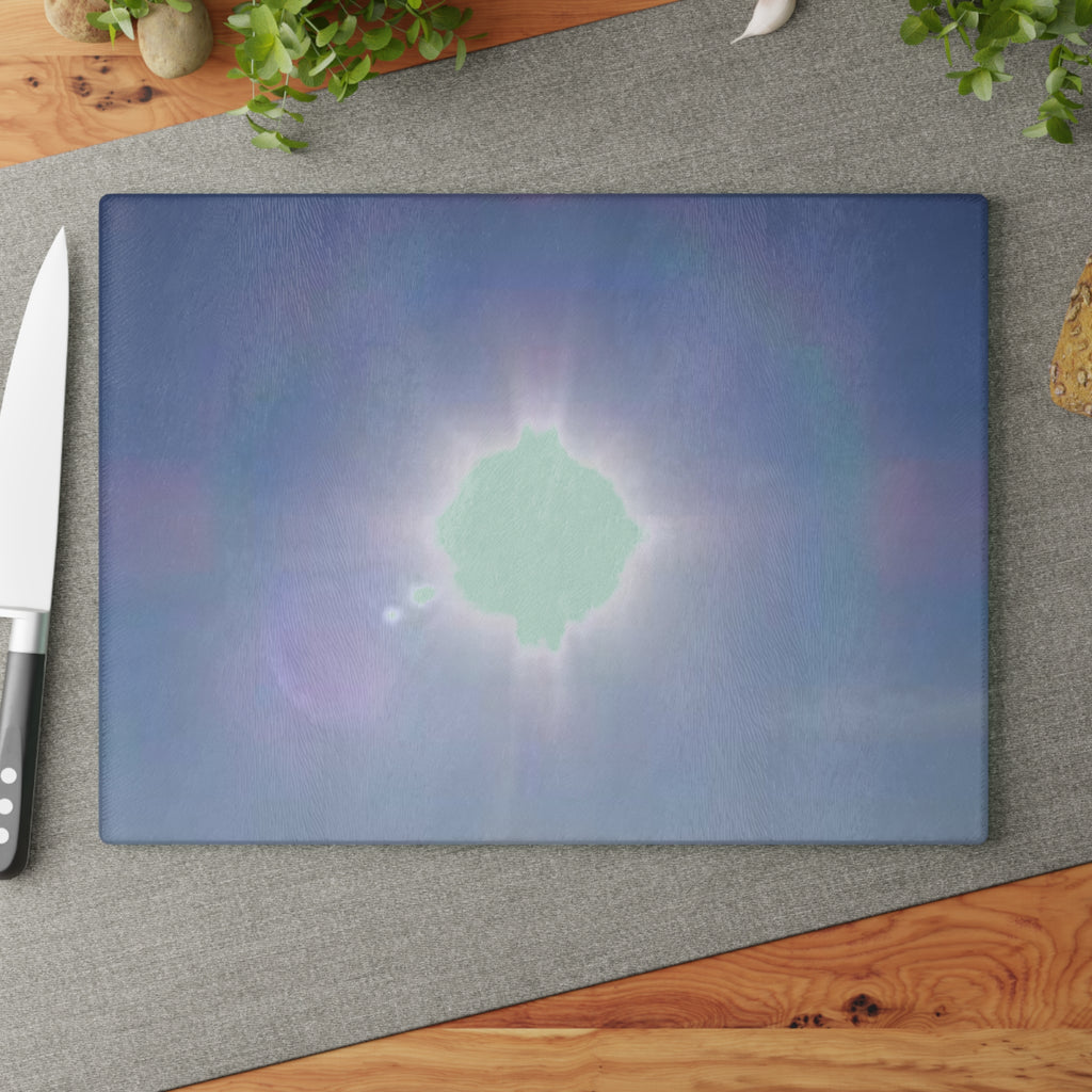 Bright Sunburst Glass Cutting Board | Sunlight Lens Flare Kitchen Decor
