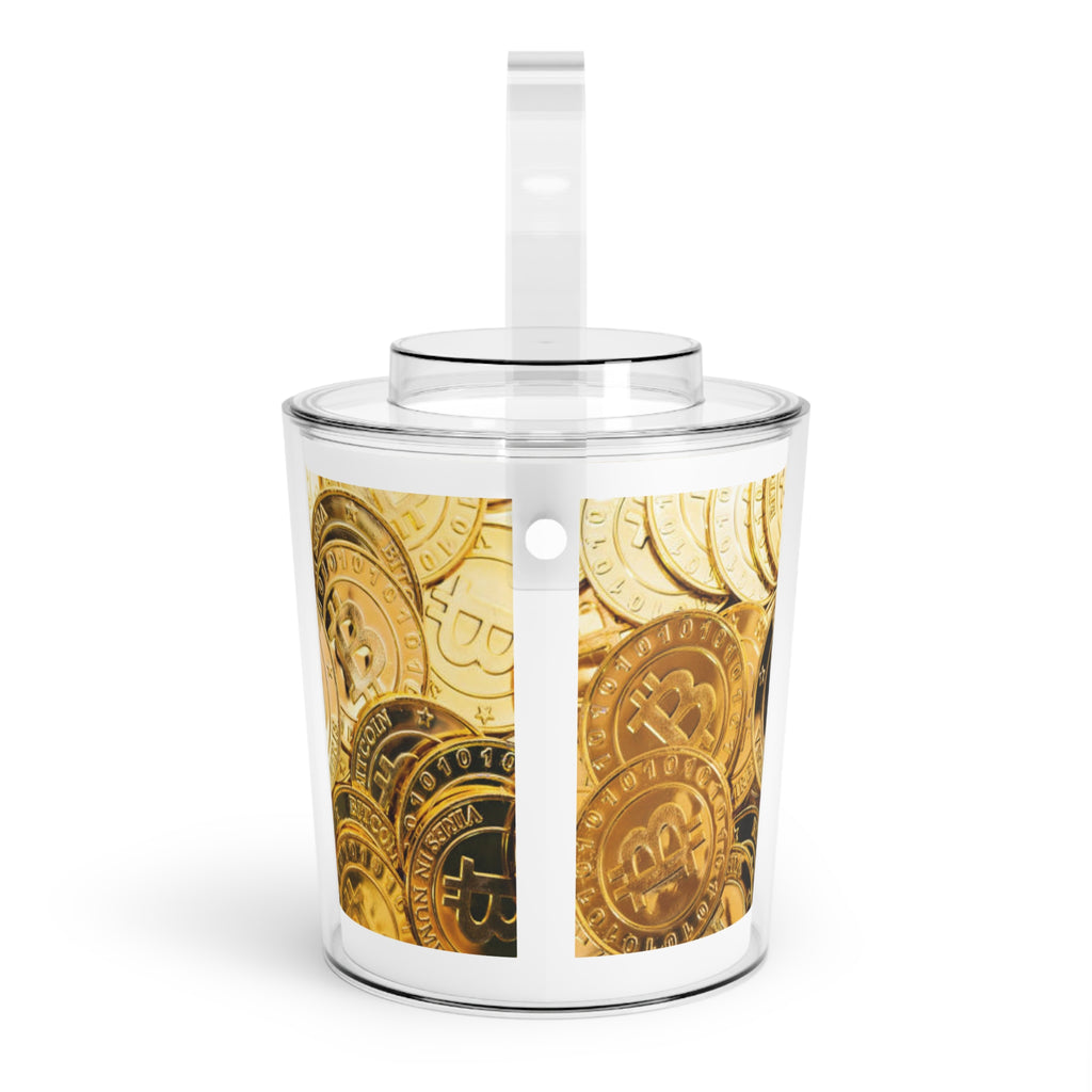 Bitcoin Coin Pattern Ice Bucket | Acrylic Ice Bucket with Tongs
