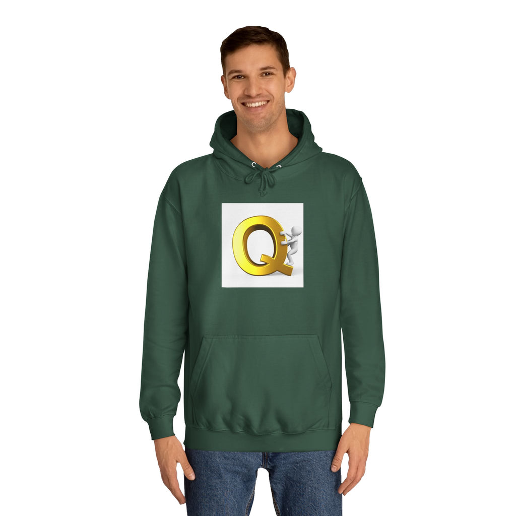 Golden Q Letter Hoodie | 3D Character Climbing Initial Sweatshirt