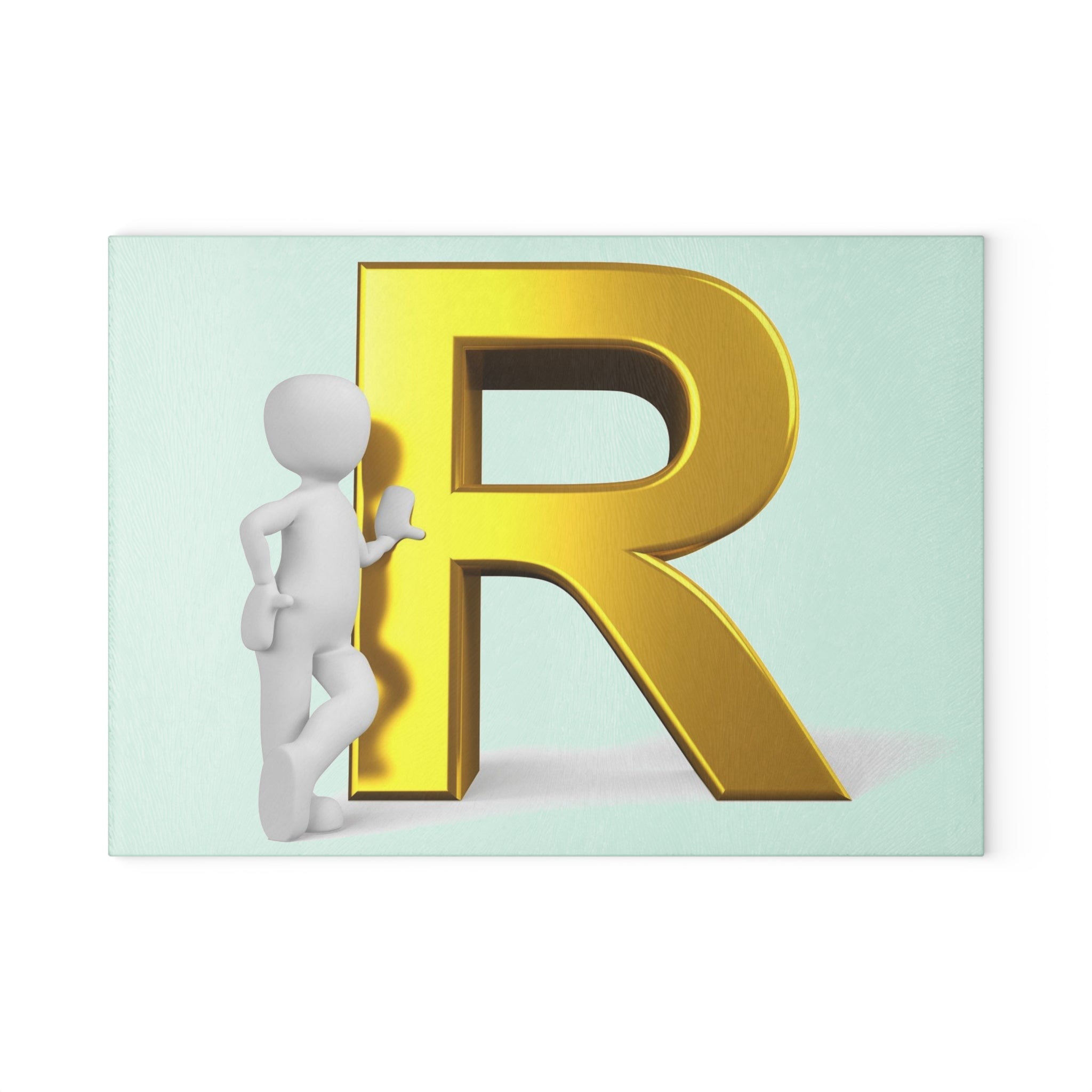 Gold Letter R with 3D Figure Glass Cutting Board | Monogram Initial R