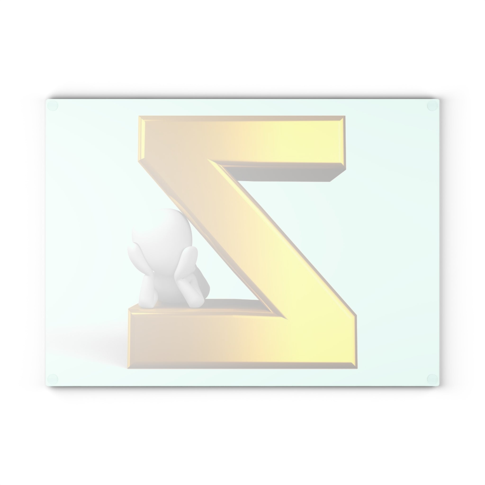 Gold 3D Letter Z with Cute Character Glass Cutting Board | Monogram Kitchen Decor