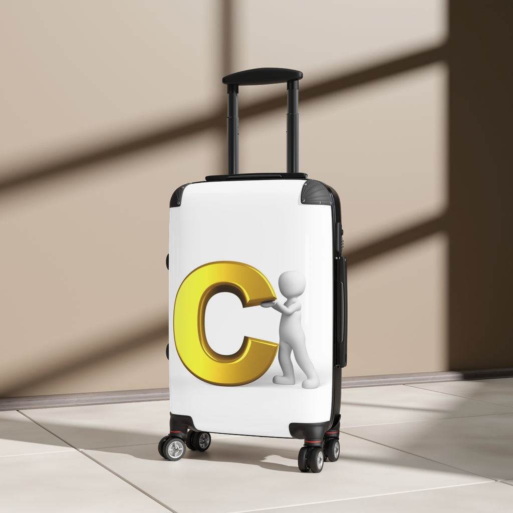 3D Person Pushing Gold Letter C Suitcase | Personalized Luggage Cover