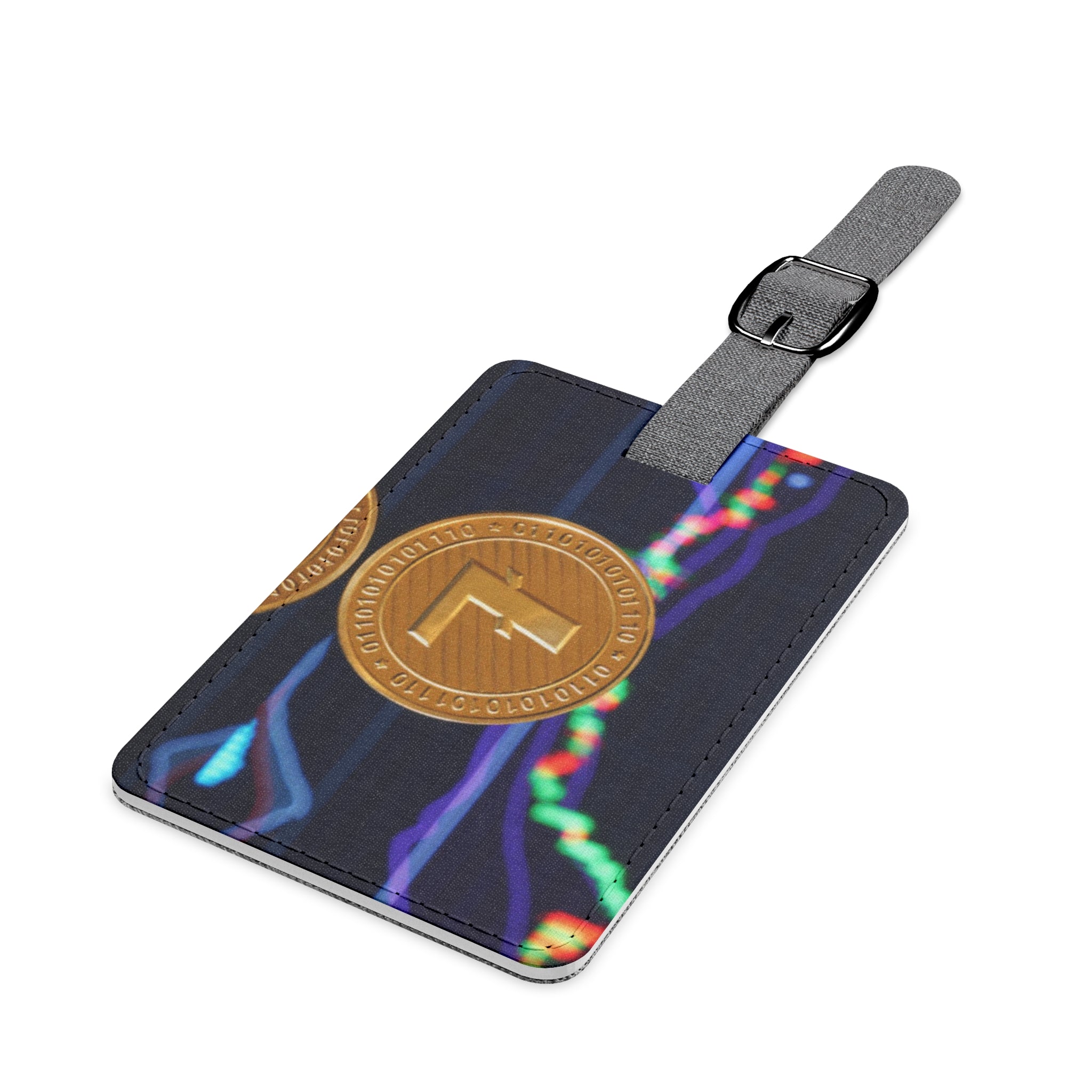 Gold Crypto Coin Pattern Luggage Tag | Rectangle Saffiano Polyester