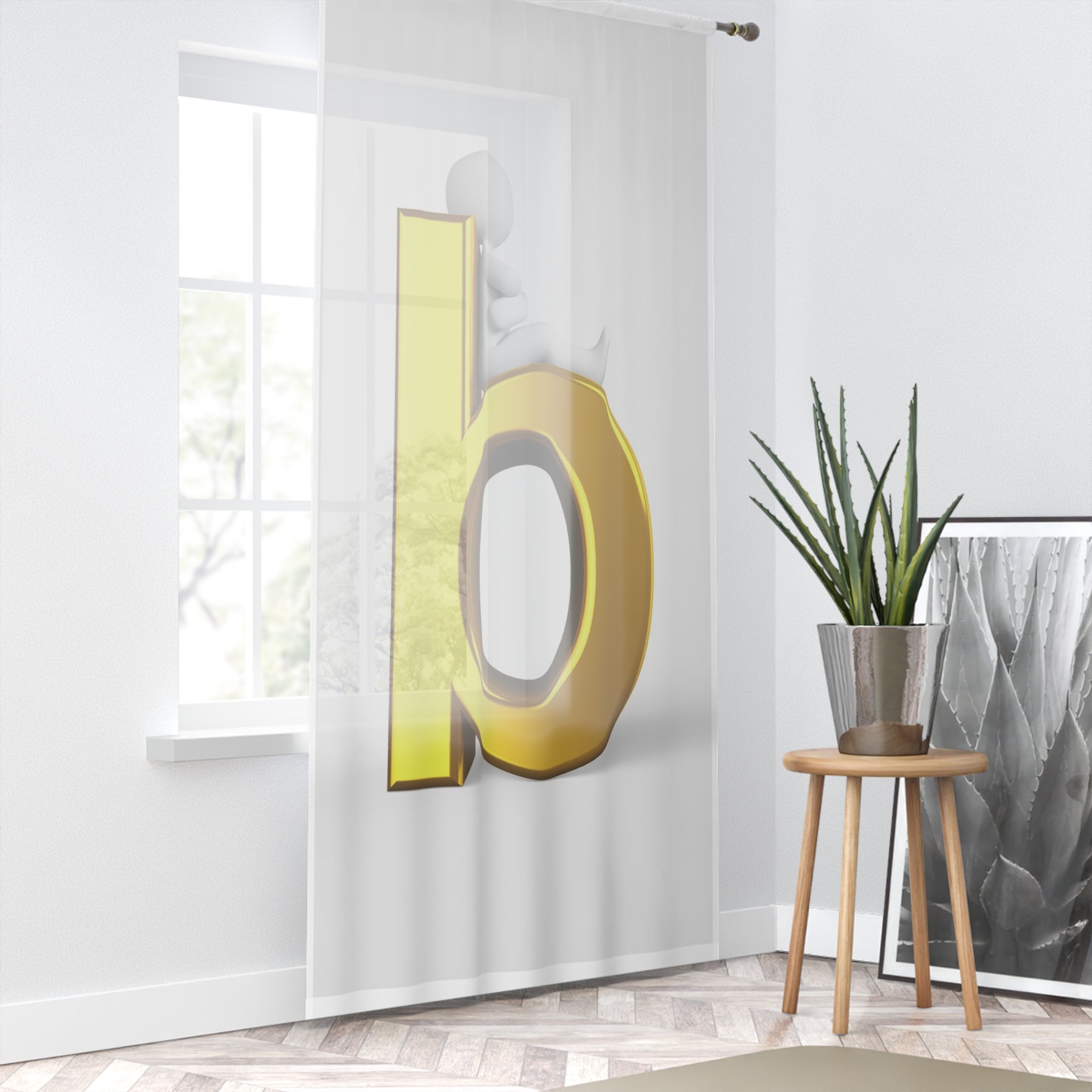 Gold Letter b Window Curtain | Monogram Alphabet Sheer Panel