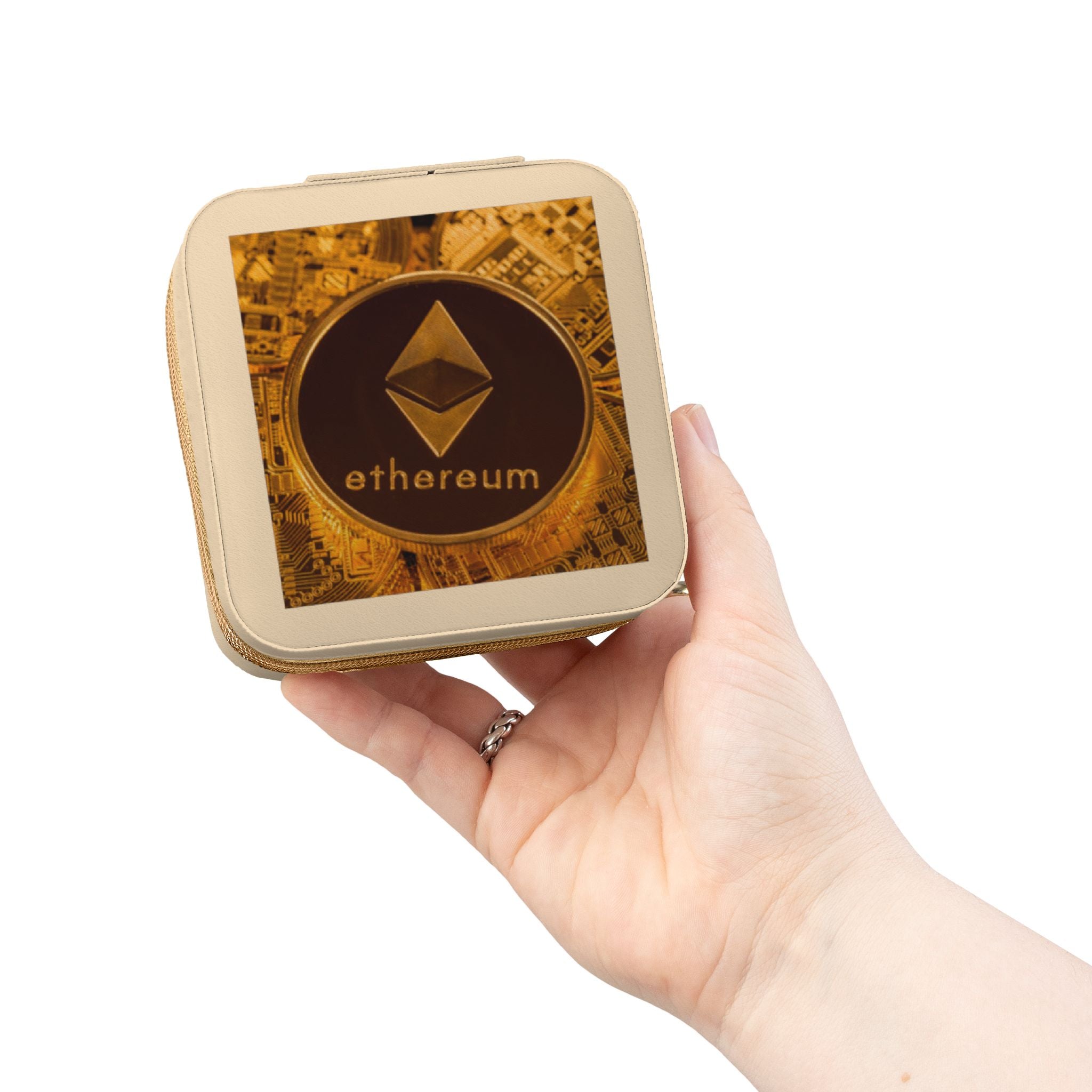 Étui de voyage pour bijoux pièce Ethereum | Organisateur compact logo crypto