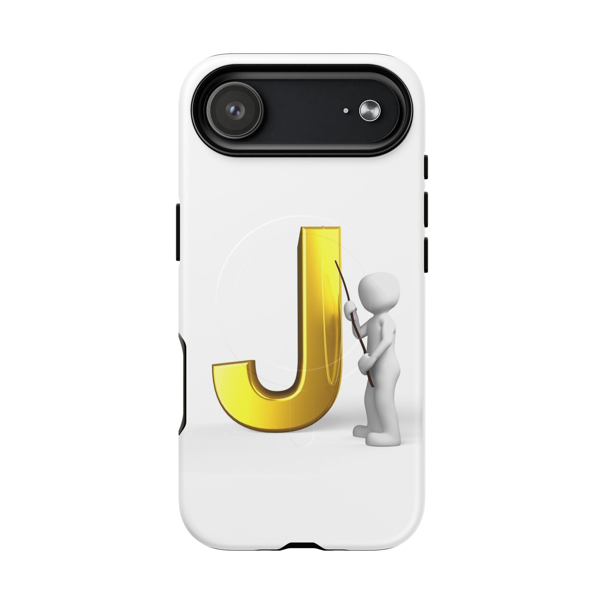 Coque de téléphone aimantée résistante dorée avec lettre J et figure de peintre