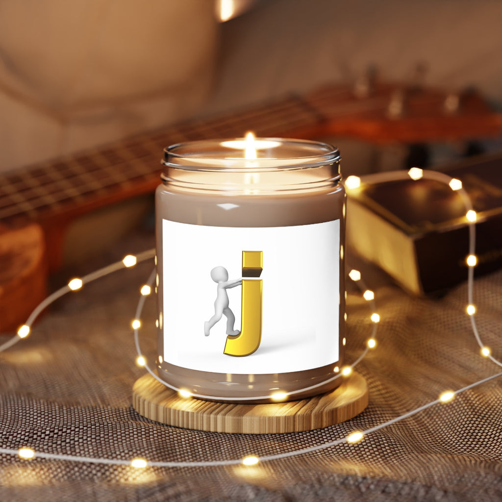Golden Letter J Illustration Candle | 9oz Soy Jar with White Lid