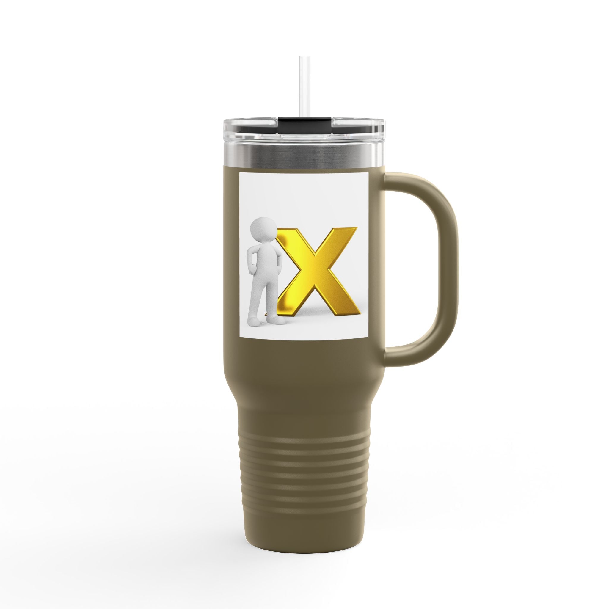 3D Stick Figure with Gold X Travel Mug | 40oz Insulated Tumbler