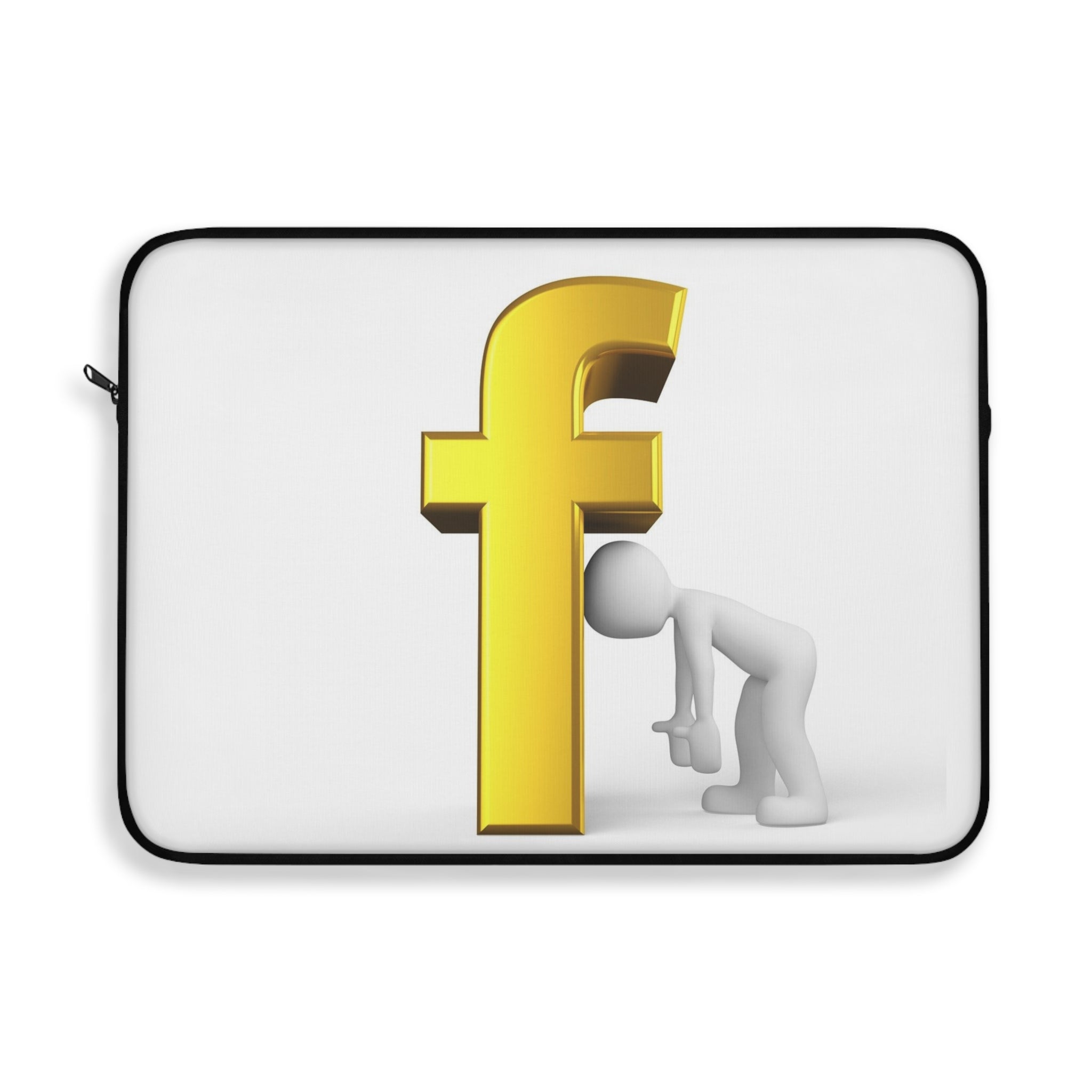 Housse d'ordinateur portable avec bonhomme allumette 3D appuyé sur la lettre F dorée | Étui monogramme initial