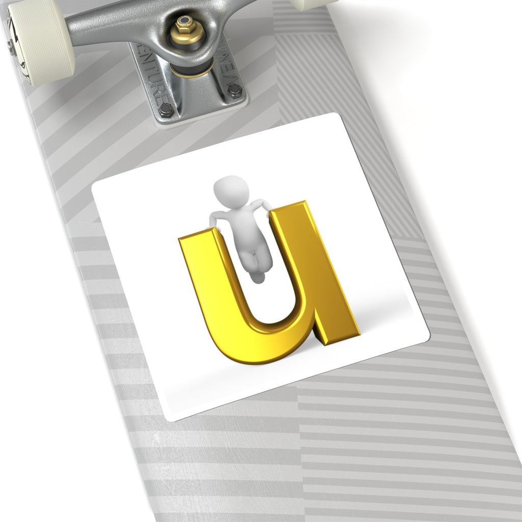 3D Gold Letter U with Mini Figure Sticker | Kiss-Cut Sticker