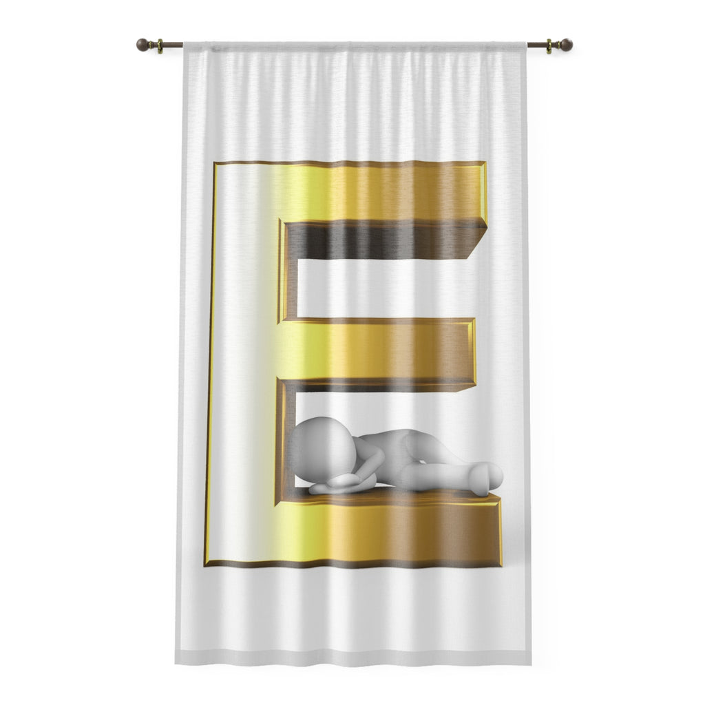 Gold Letter E with Sleeping Figurine Window Curtain | Monogram Initial Decor