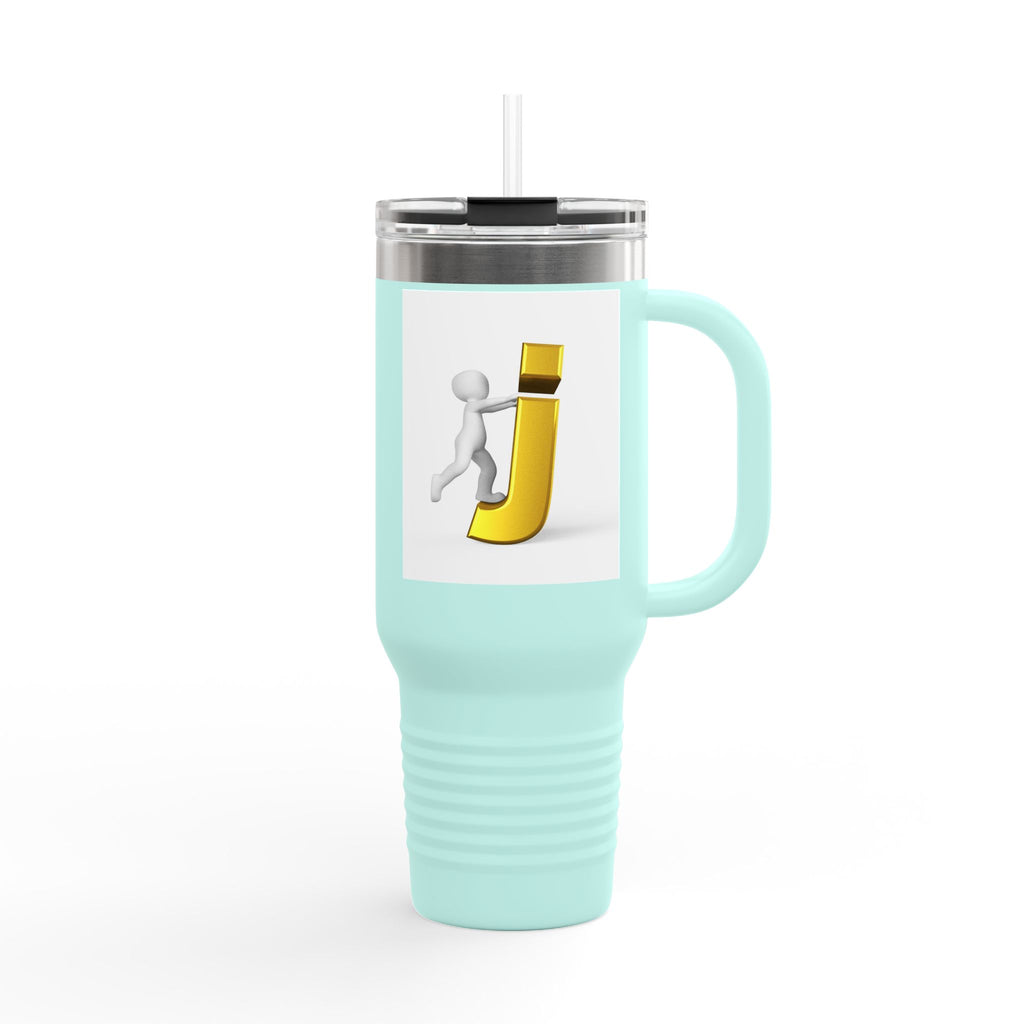 3D Stick Figure Pushing Letter J Travel Mug | 40oz Insulated Tumbler