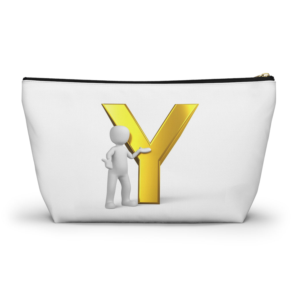 Gold Letter Y with Figure Accessory Pouch | Monogram Makeup Bag