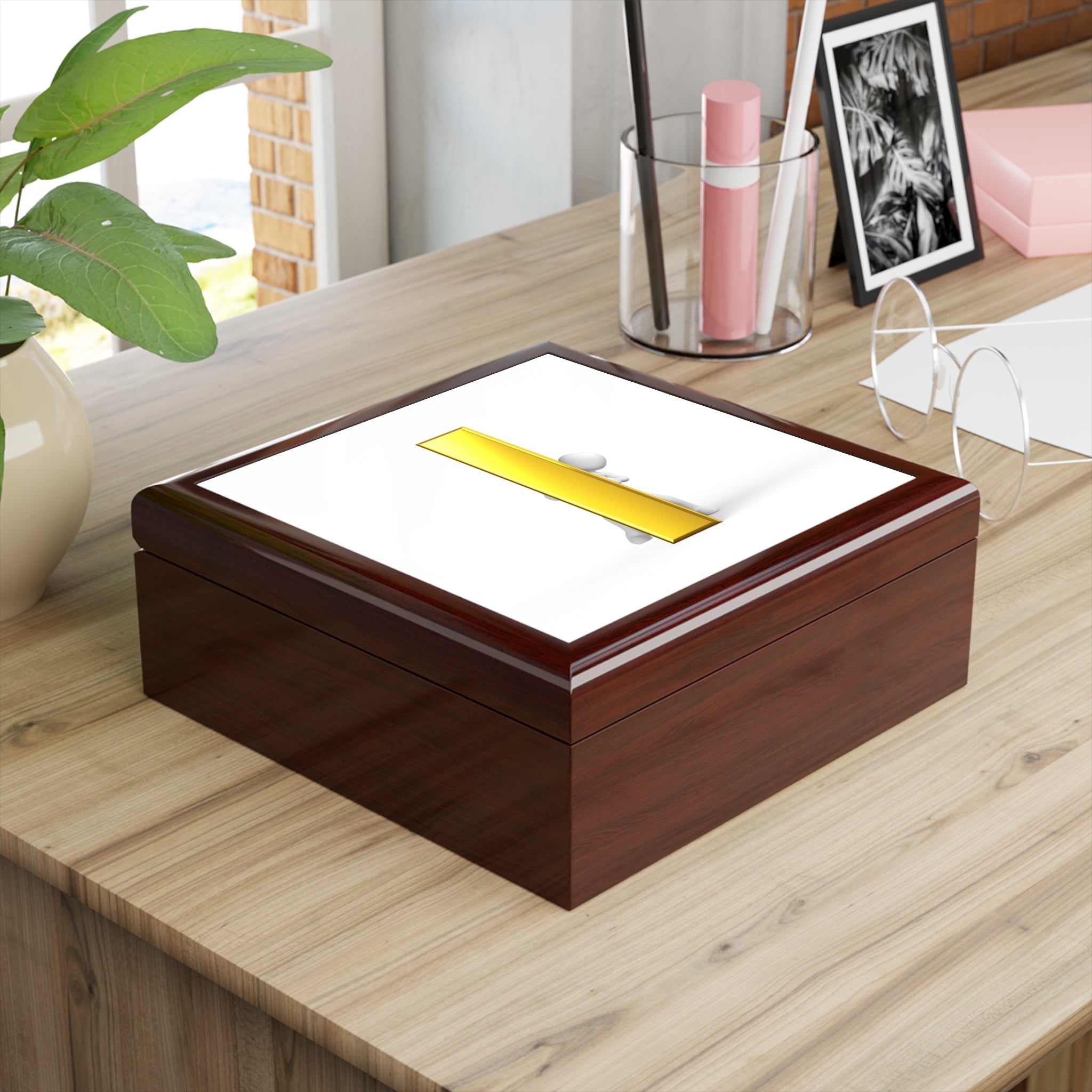 Minimalist Gold Letter i  Illustration Jewelry Box | Modern Keepsake Box