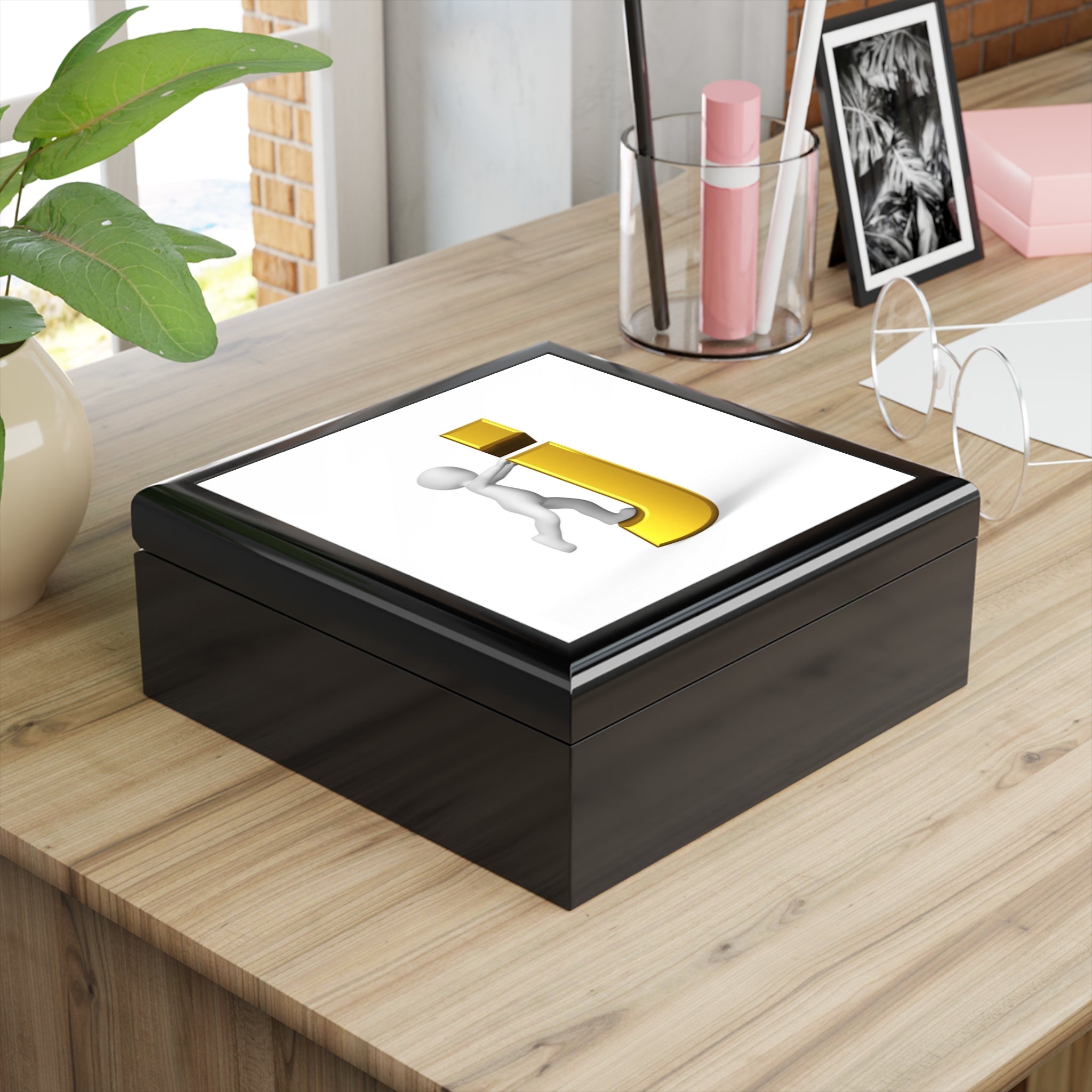 Gold Letter J with Climbing Figure Jewelry Box | Personalized Initial Decor