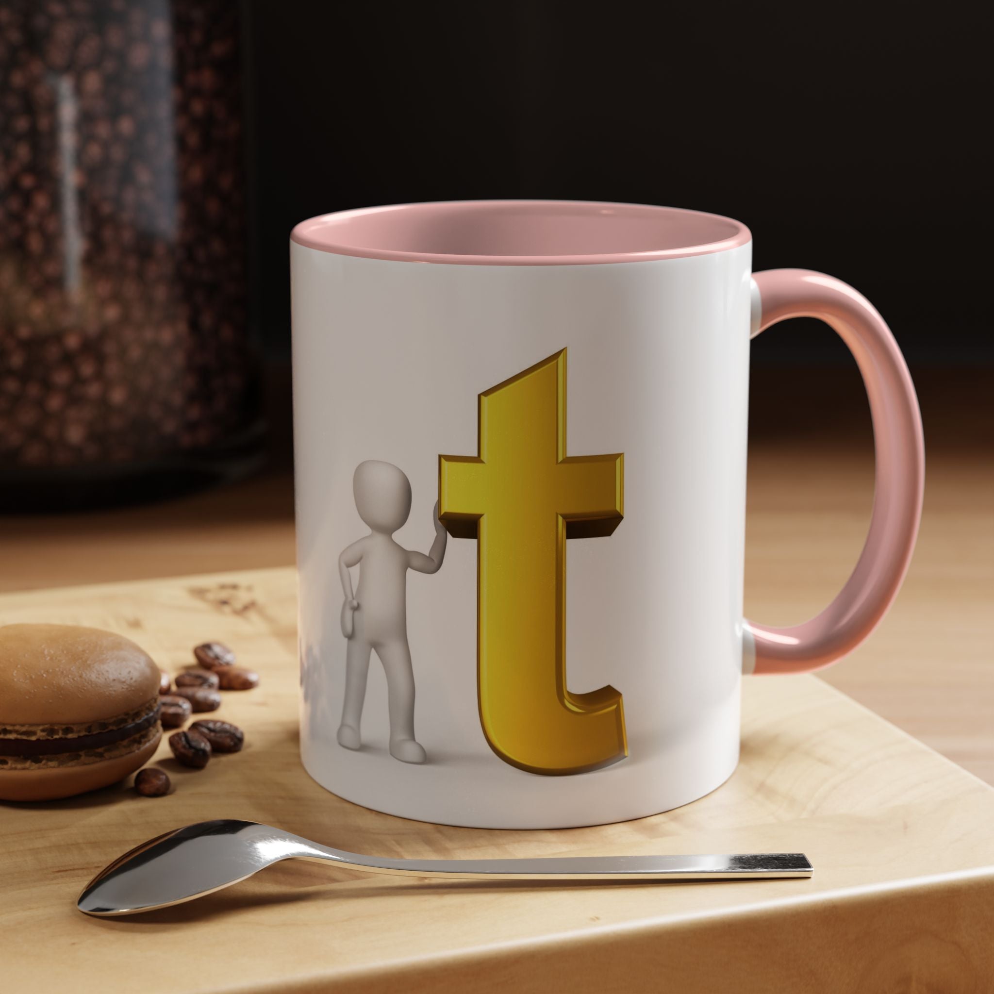 3D Stick Figure with Gold Letter T Mug | Accent Coffee Mug