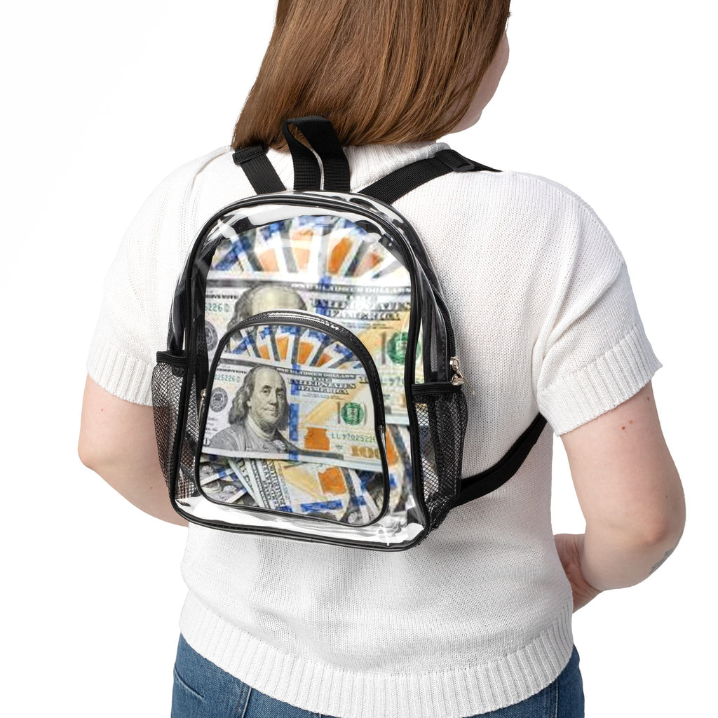 Money Print Clear Stadium Backpack | Transparent School Bag