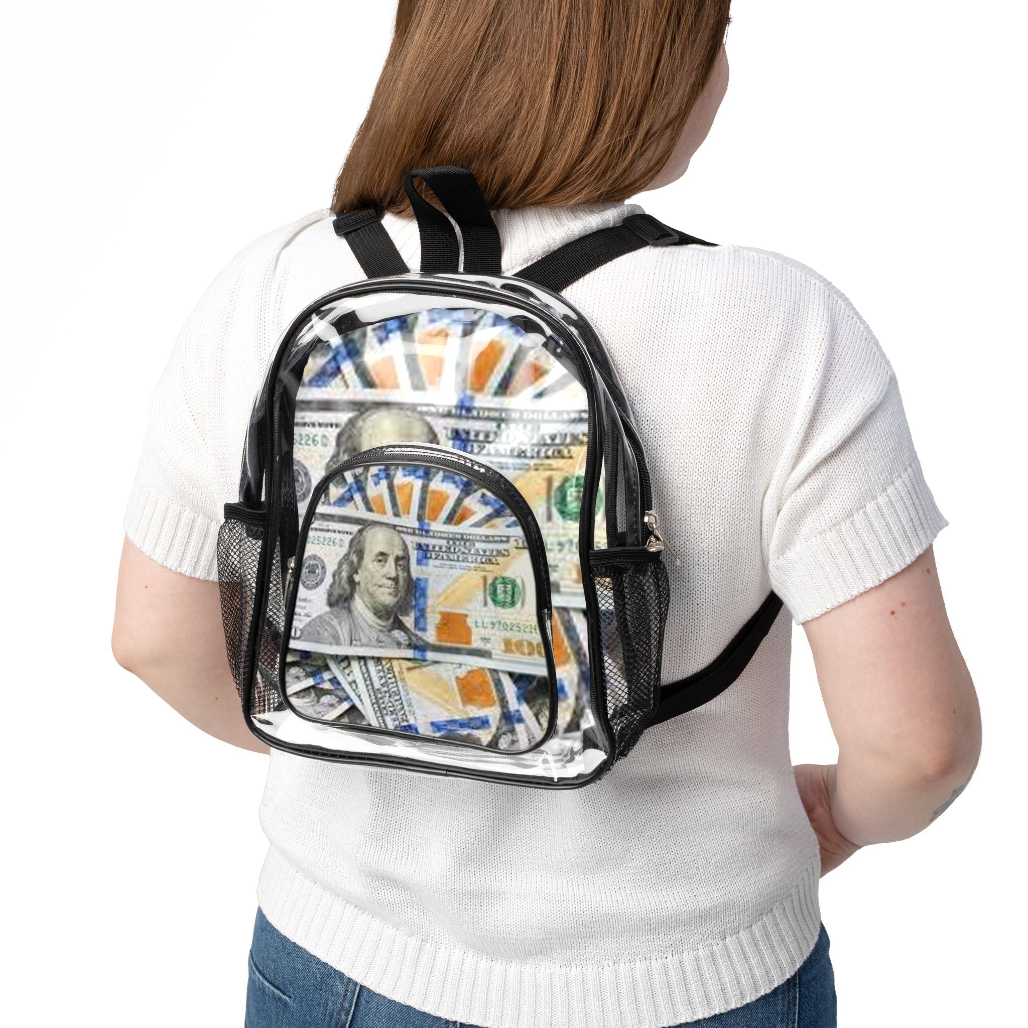 Money Print Clear Stadium Backpack | Transparent School Bag